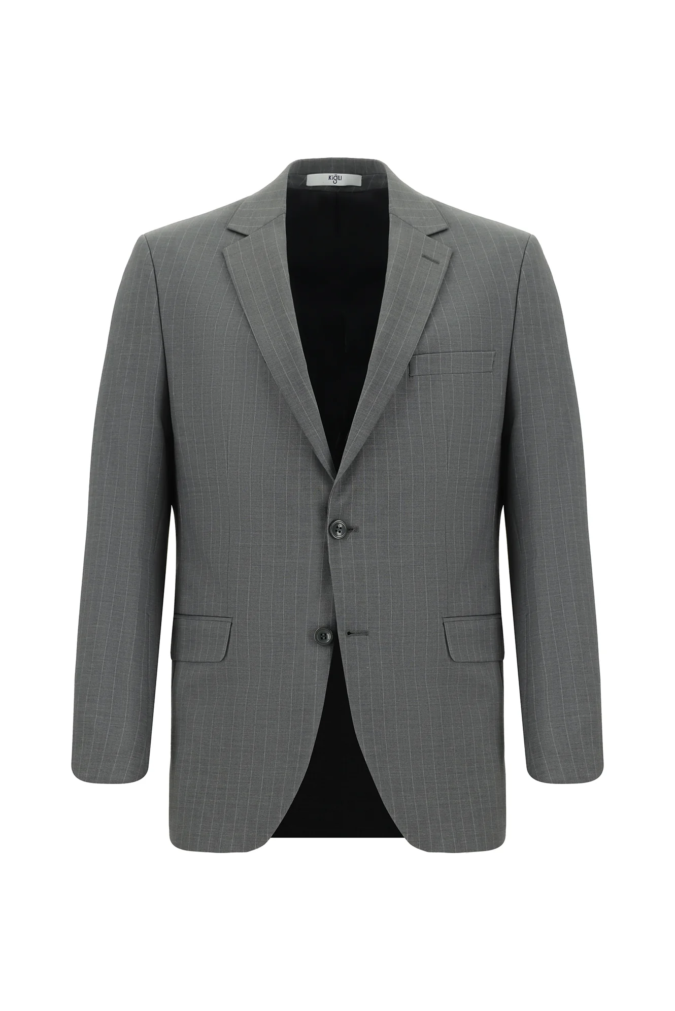 Orta Füme 7 Drop Super Slim Fit Eksra Dar Kesim Yünlü Çizgili Takım Elbise - Image 2