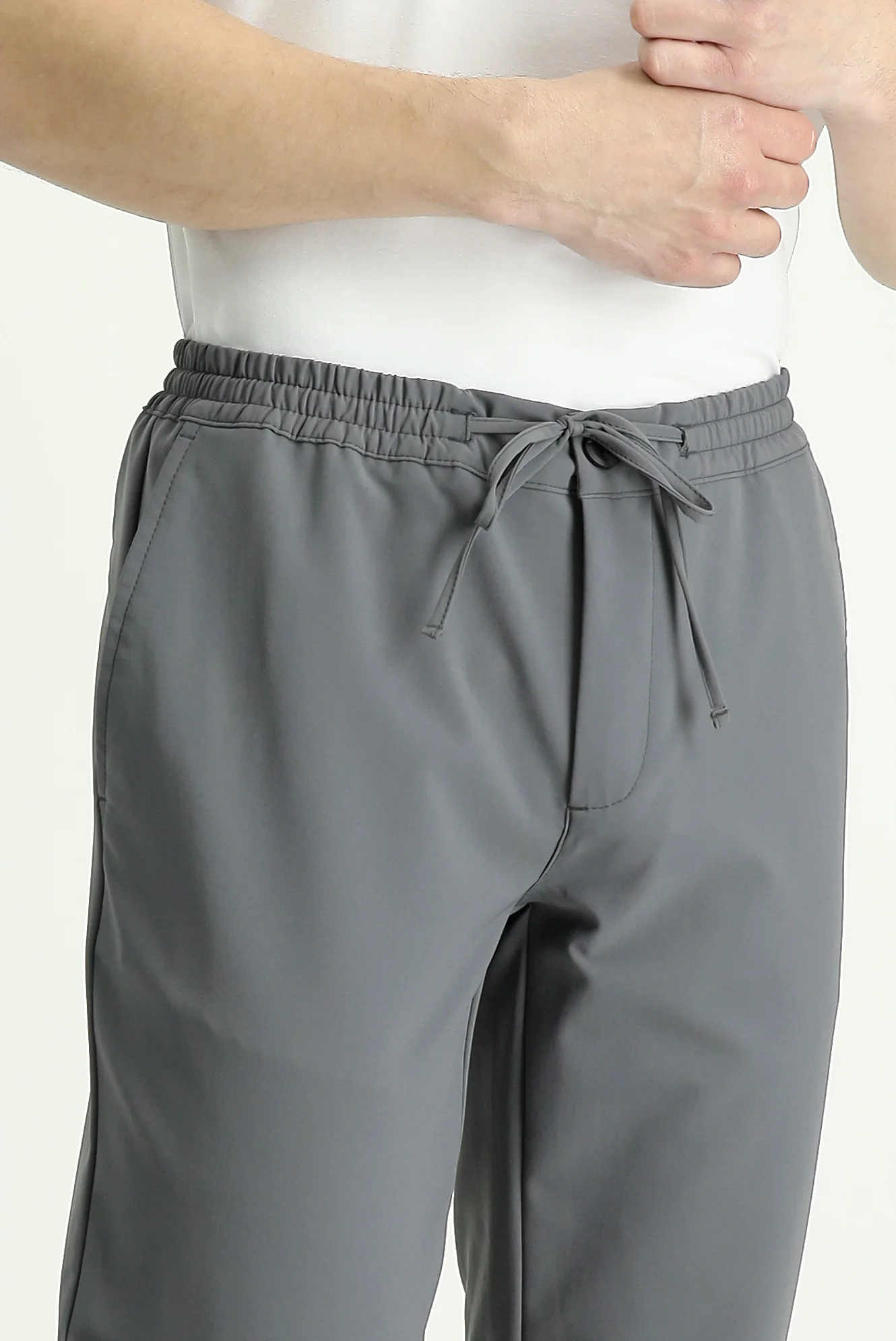 Orta Füme Techno-Line 7 Drop Slim Fit Dar Kesim Beli Lastikli İpli Likralı Klasik Kumaş Pantolon - Image 3