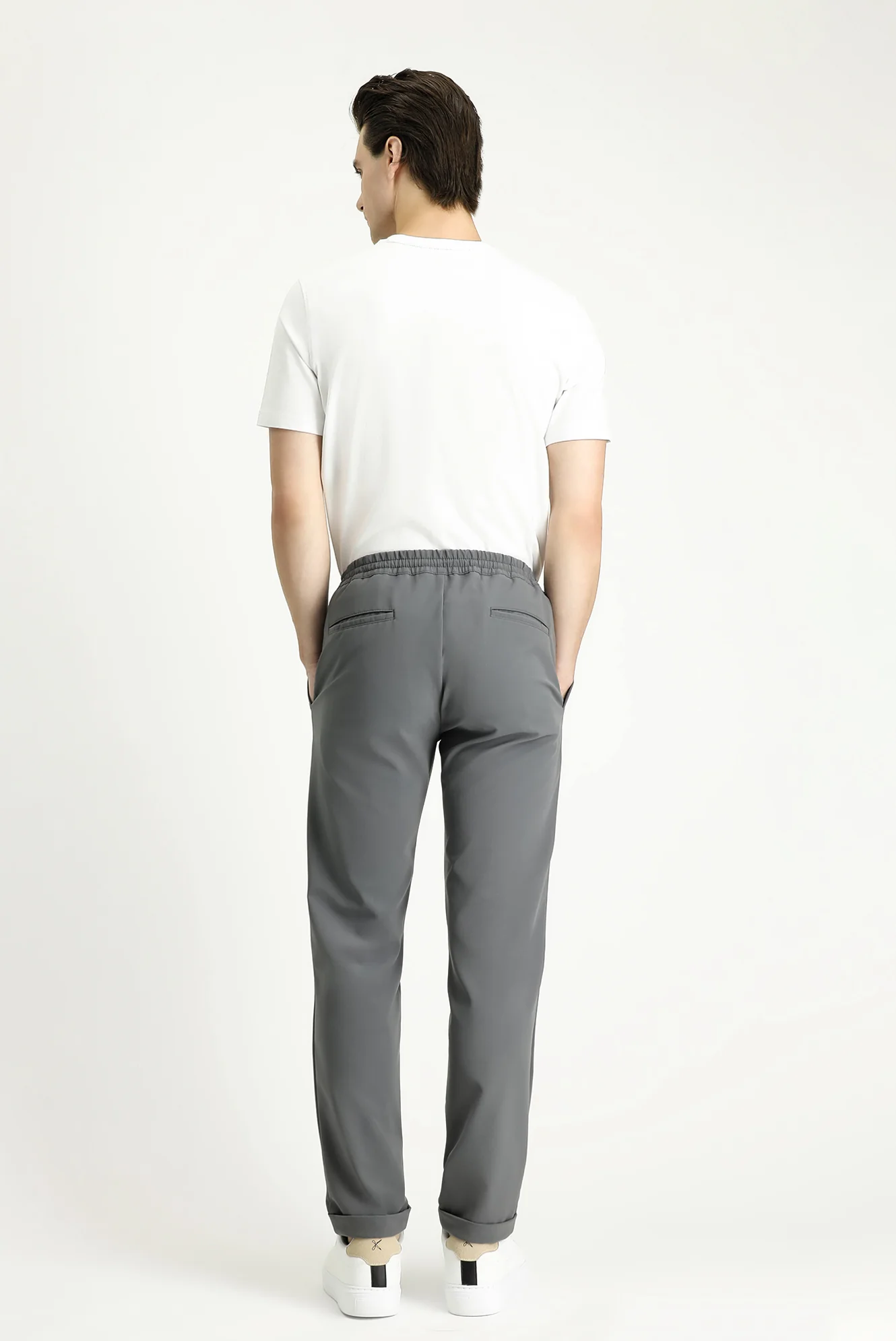 Orta Füme Techno-Line 7 Drop Slim Fit Dar Kesim Beli Lastikli İpli Likralı Klasik Kumaş Pantolon - Image 4
