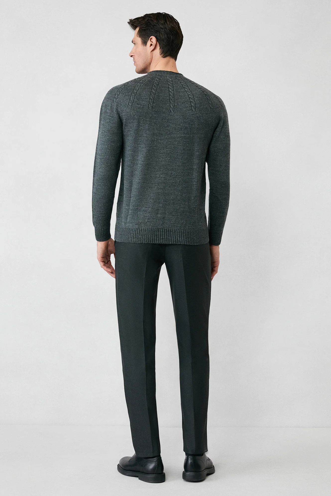 Orta Füme Yarım Balıkçı Yaka Slim Fit Desenli Dikişsiz Triko Kazak - Image 5