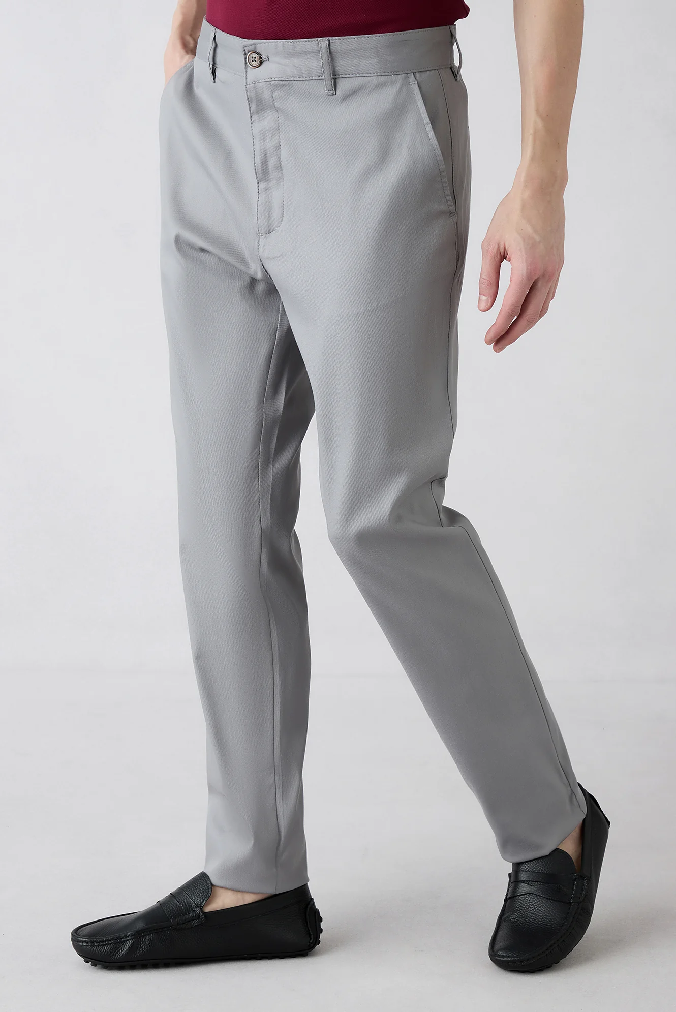 Orta Gri Relaxed Fit Rahat Kesim Lyocell Karışımlı Yandan Cep Kanvas / Chino Pantolon - Image 2