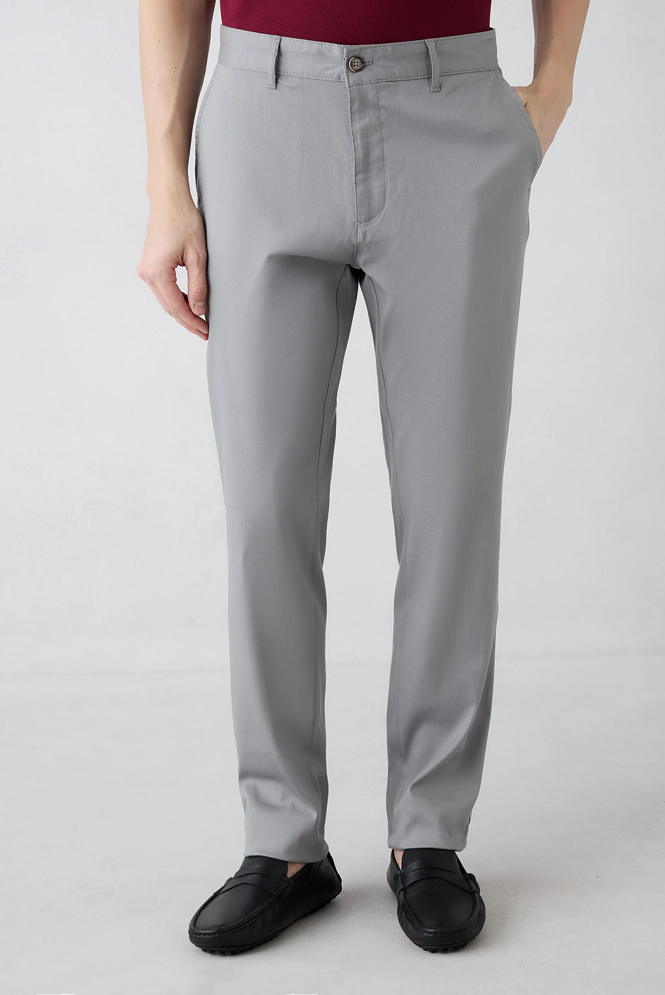 Orta Gri Relaxed Fit Rahat Kesim Lyocell Karışımlı Yandan Cep Kanvas / Chino Pantolon - Image 6