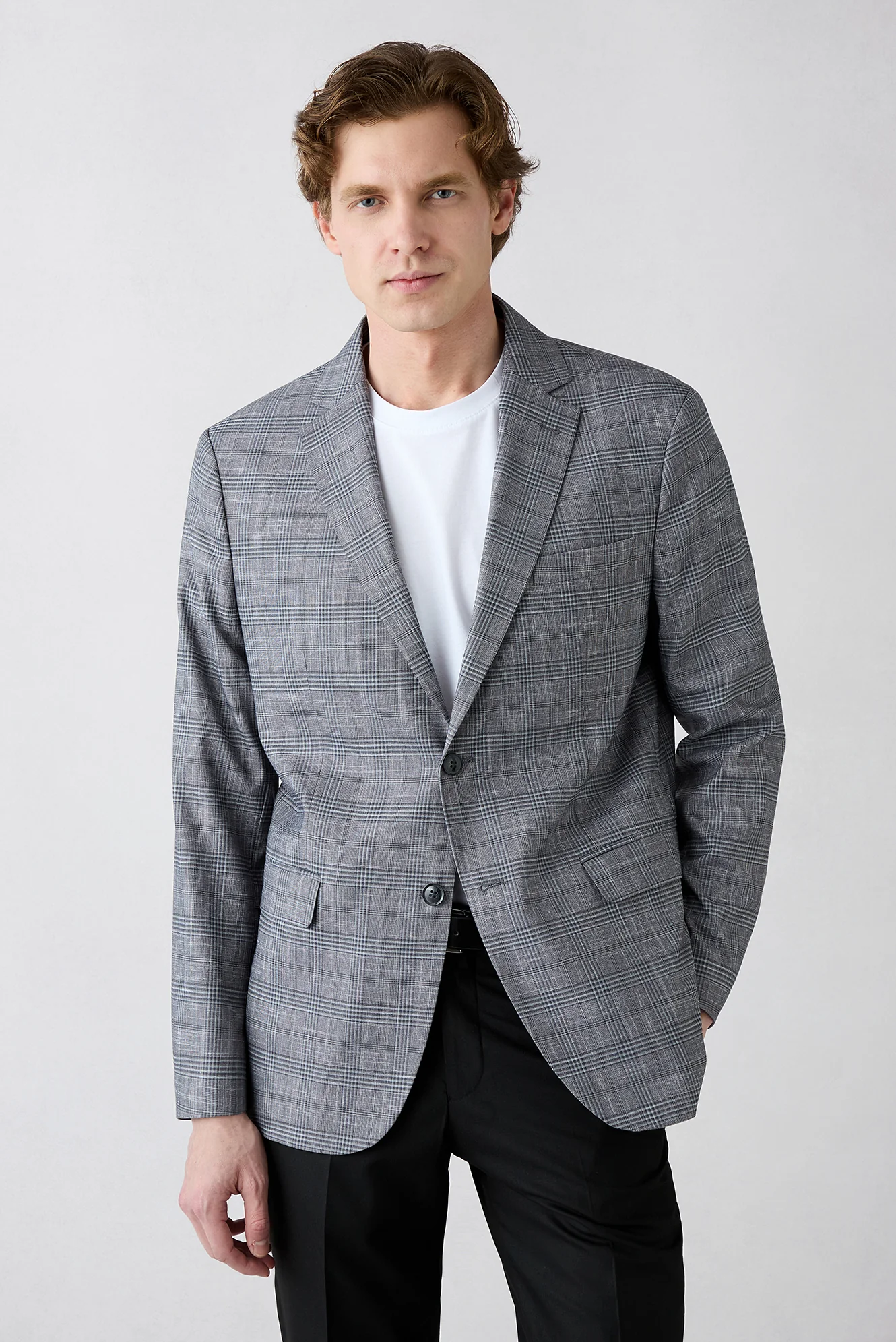 Orta Gri 6 Drop Regular Fit Standart Kesim Mono Yaka Klasik Ekose Ceket - Image 2