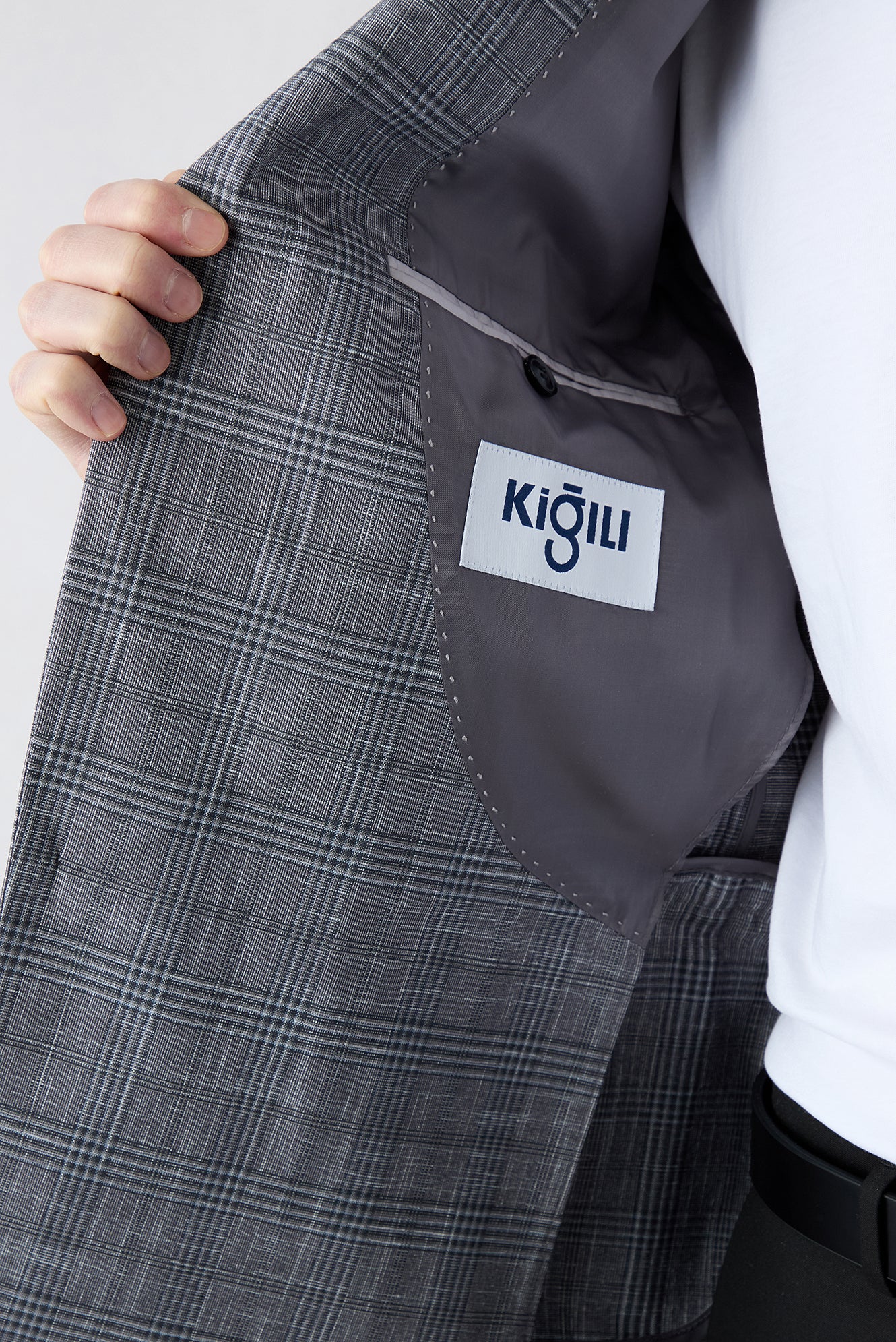 Orta Gri 7 Drop Slim Fit Dar Kesim Mono Yaka Klasik Ekose Ceket - Image 4