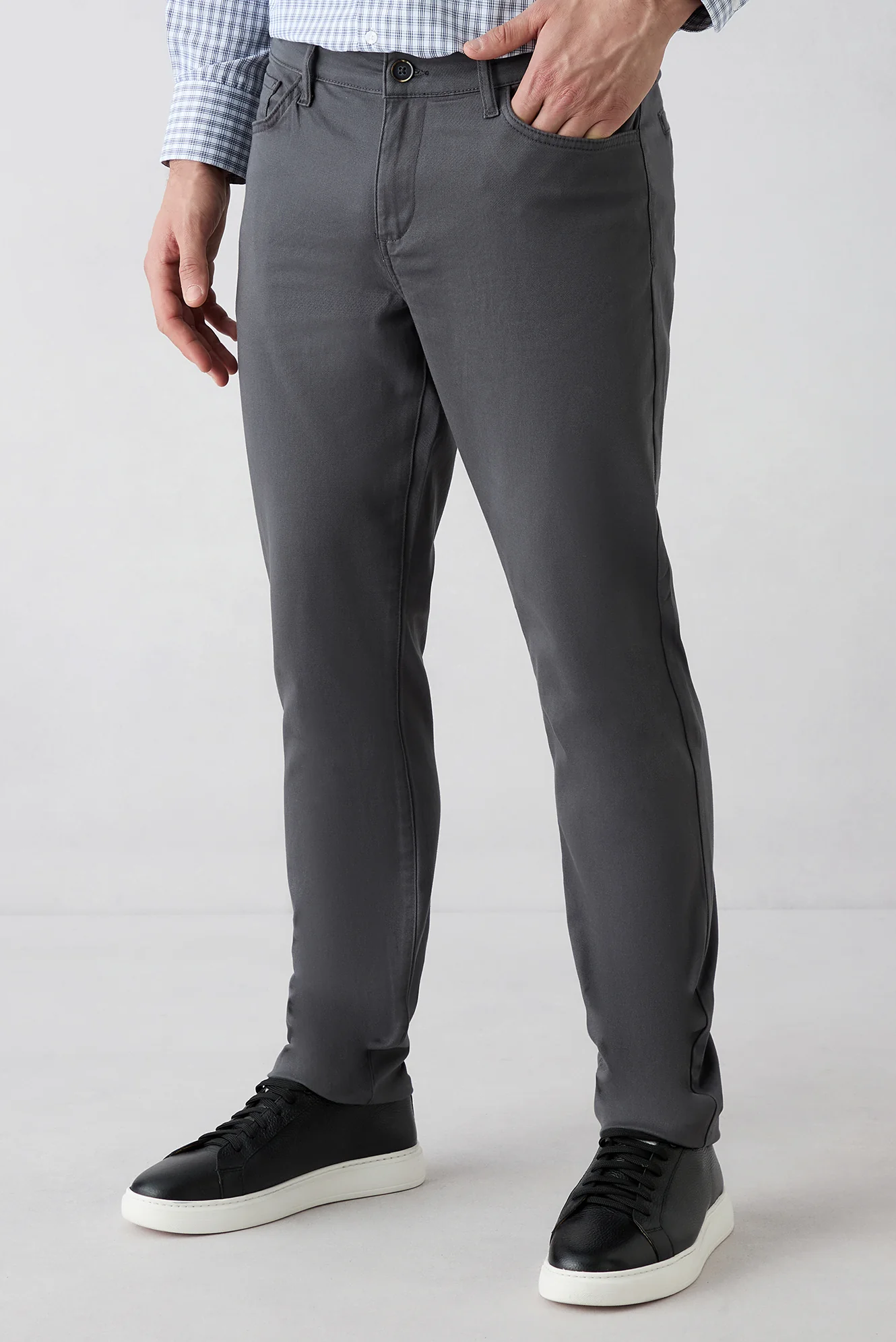 Orta Gri Slim Fit Dar Kesim 5 Cep Pamuklu Düz Likralı Kanvas / Chino Pantolon - Image 3