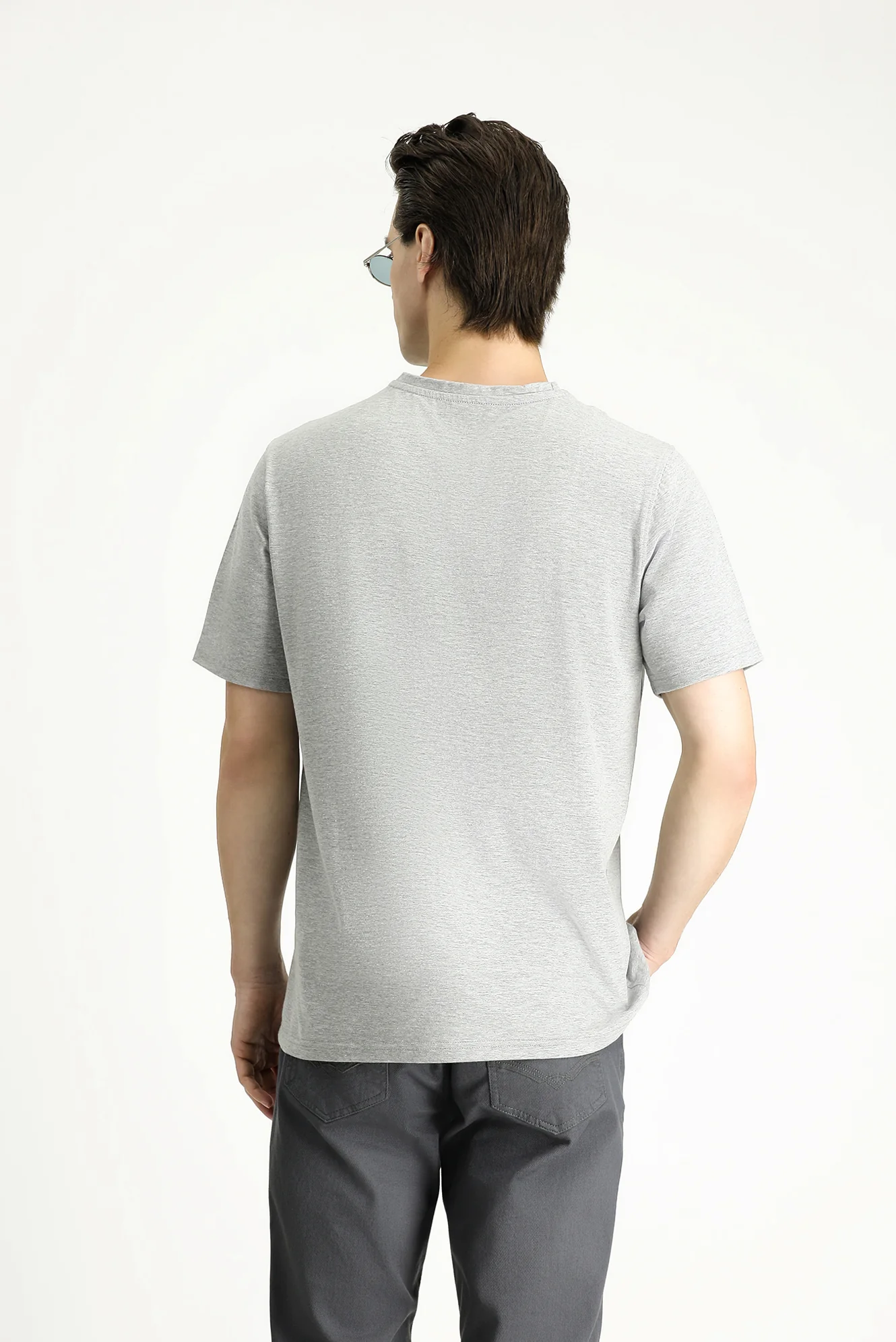 Orta Gri Bisiklet Yaka Slim Fit Dar Kesim Baskılı Pamuklu Tişört - Image 4