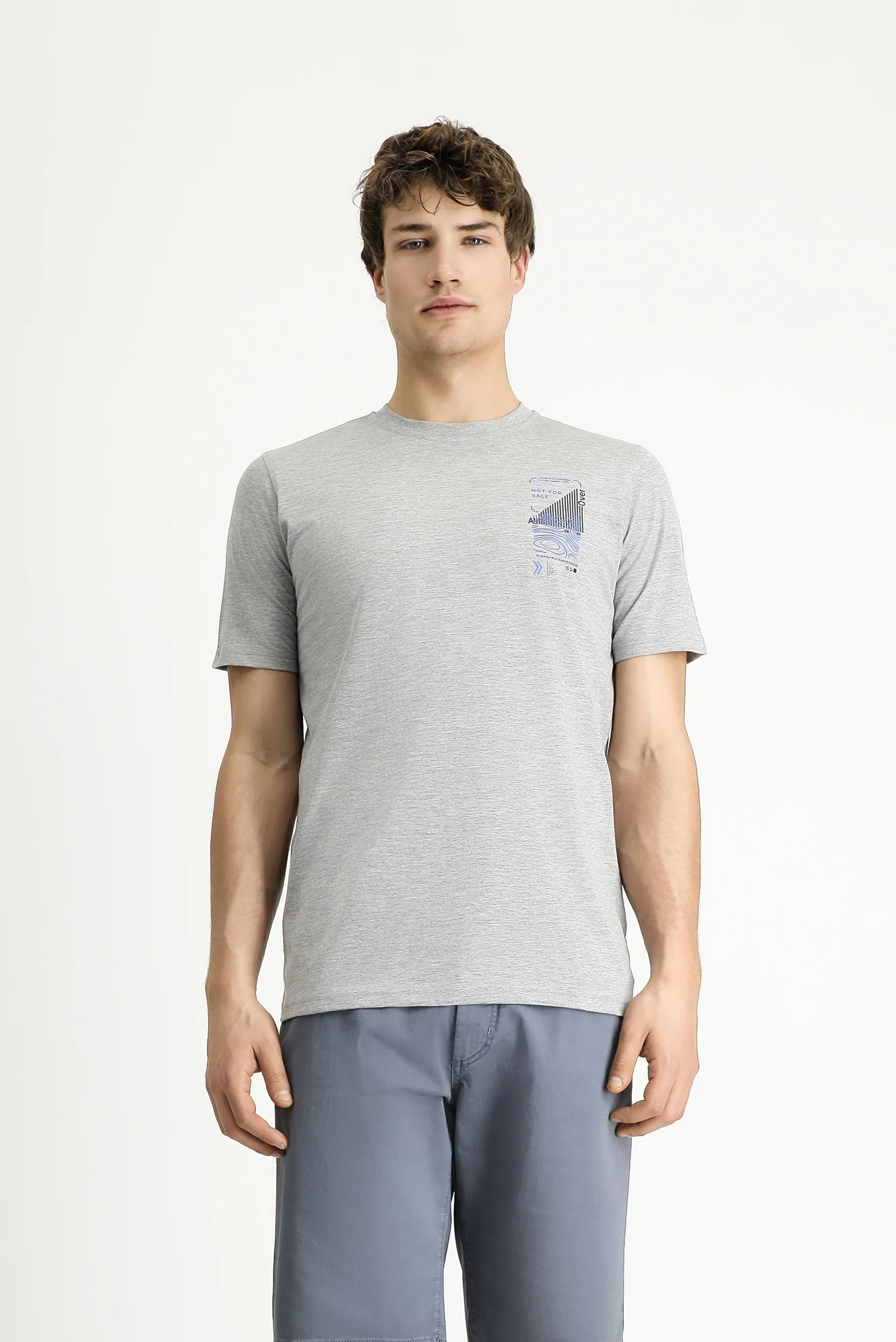 Orta Gri Bisiklet Yaka Slim Fit Dar Kesim Baskılı Pamuklu Tişört - Image 4