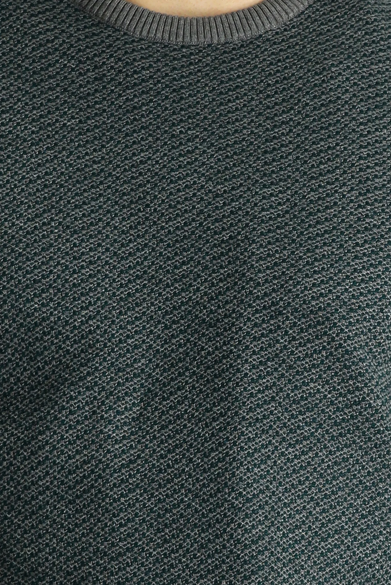 Orta Gri Bisiklet Yaka Slim Fit Desenli Triko Kazak - Image 5