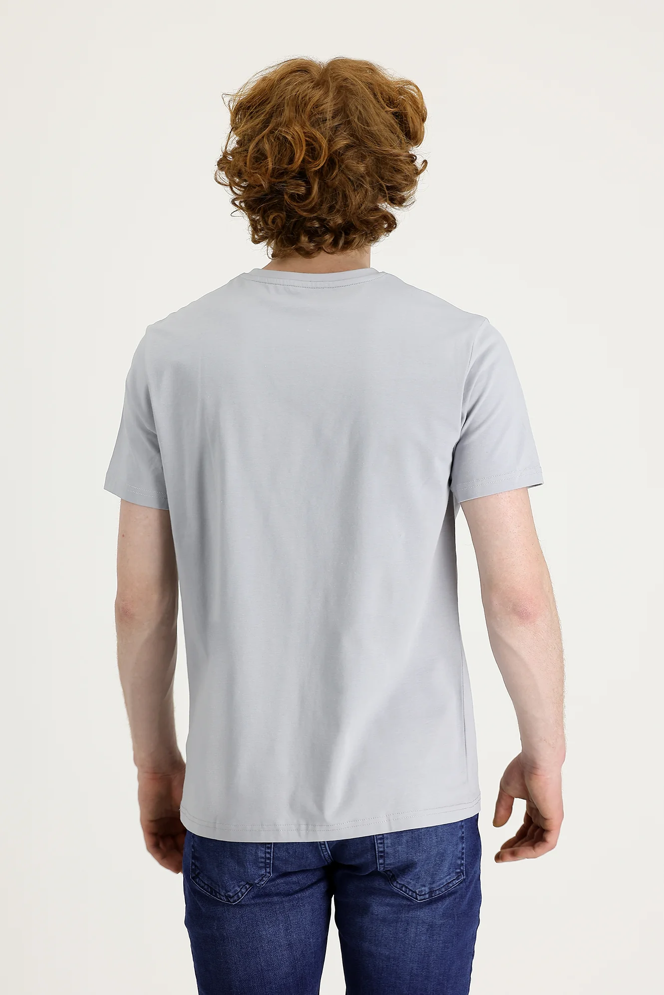 Orta Gri Bisiklet Yaka Slim Fit Dar Kesim Baskılı Tişört - Image 3