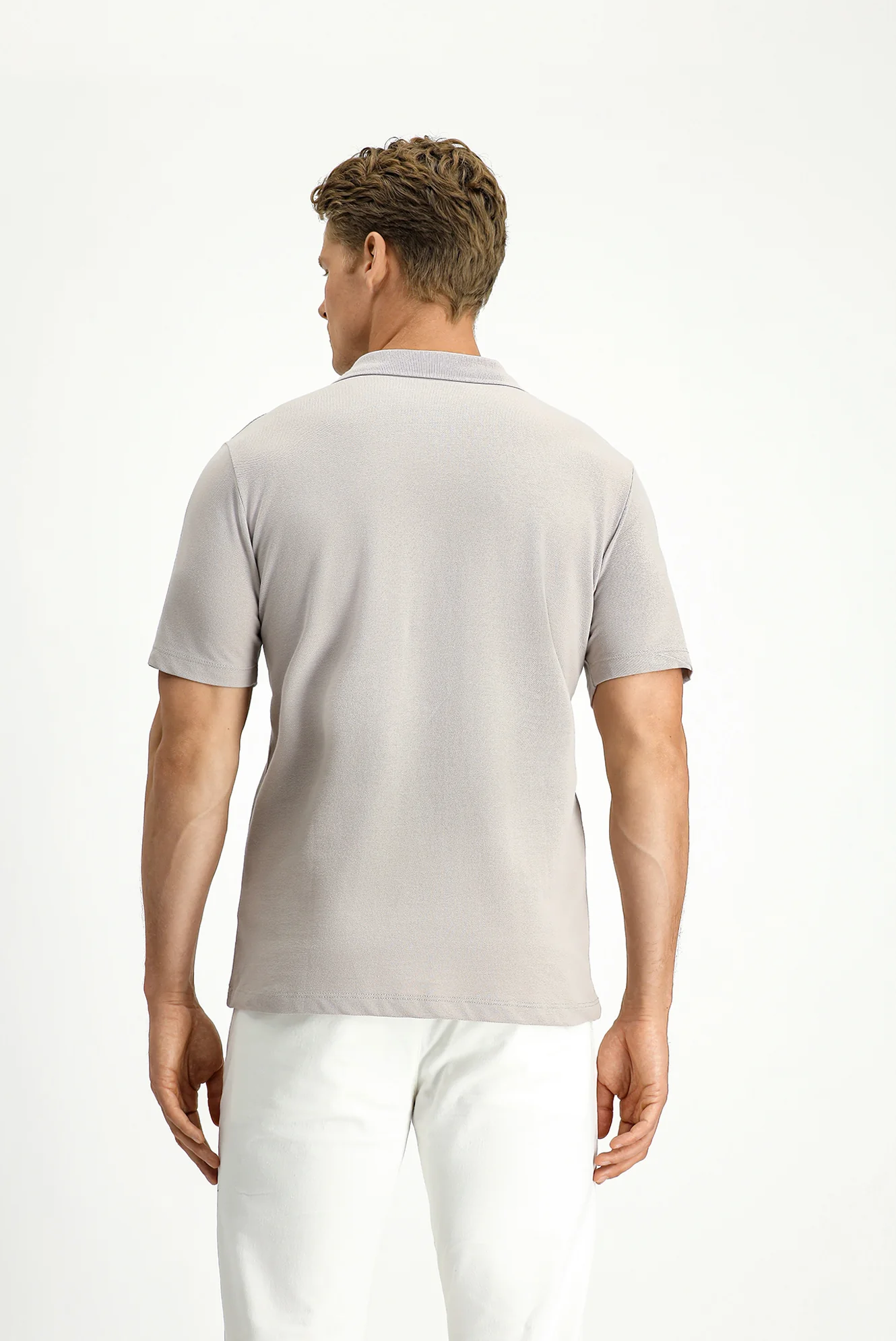 Orta Gri Polo Yaka Regular Fit Cepli Nakışlı %100 Pamuk Tişört - Image 4