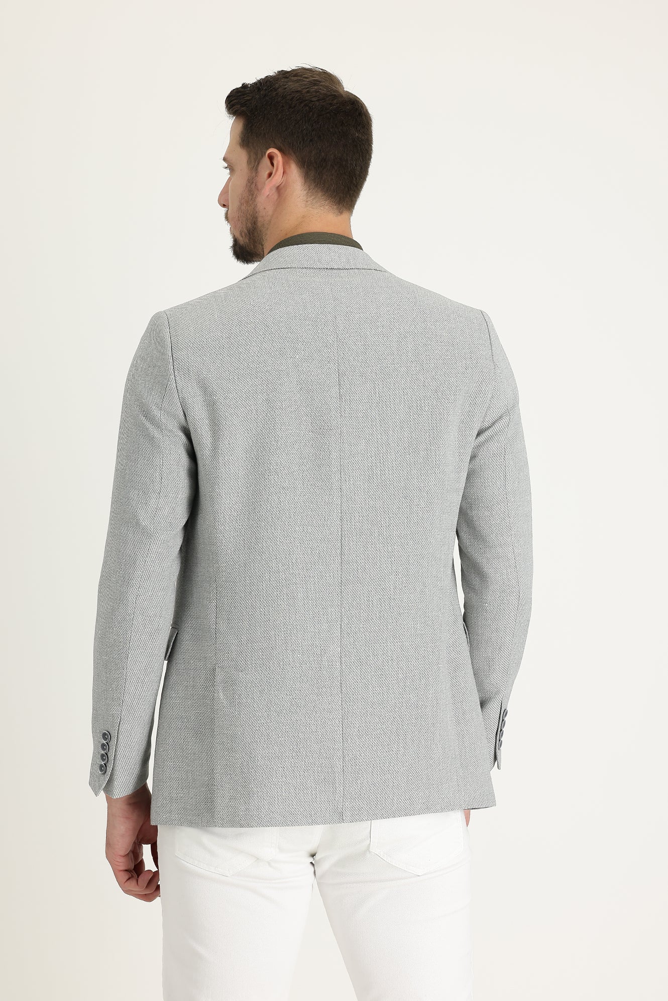 Orta Gri 4 Drop Relaxed Fit Rahat Kesim Desenli Klasik Ceket - Image 3