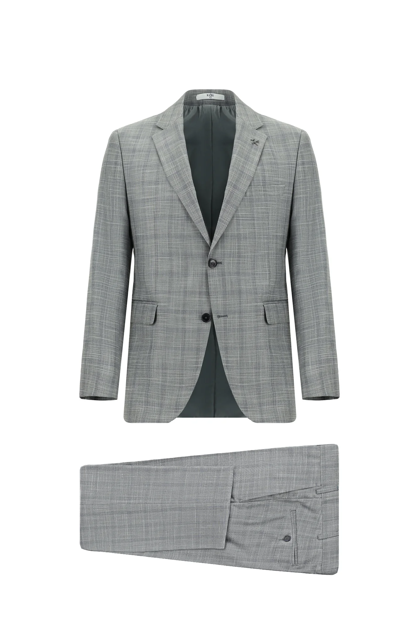 Orta Gri 7 Drop Slim Fit Dar Kesim Ekose Takım Elbise