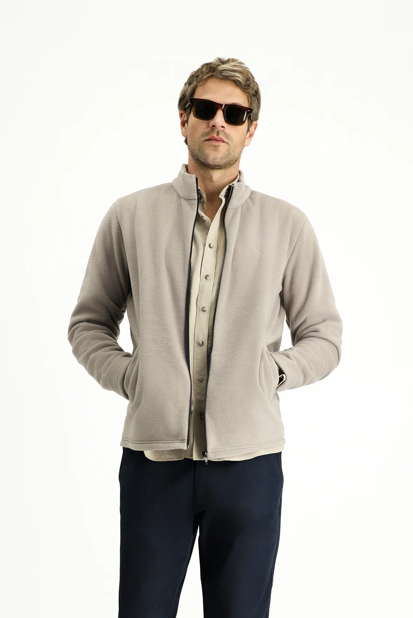 Orta Gri Dik Yaka Tam Fermuarlı Soğuk Geçirmez Tüylenme Yapmayan Cepli Polar Sweatshirt - Image 2