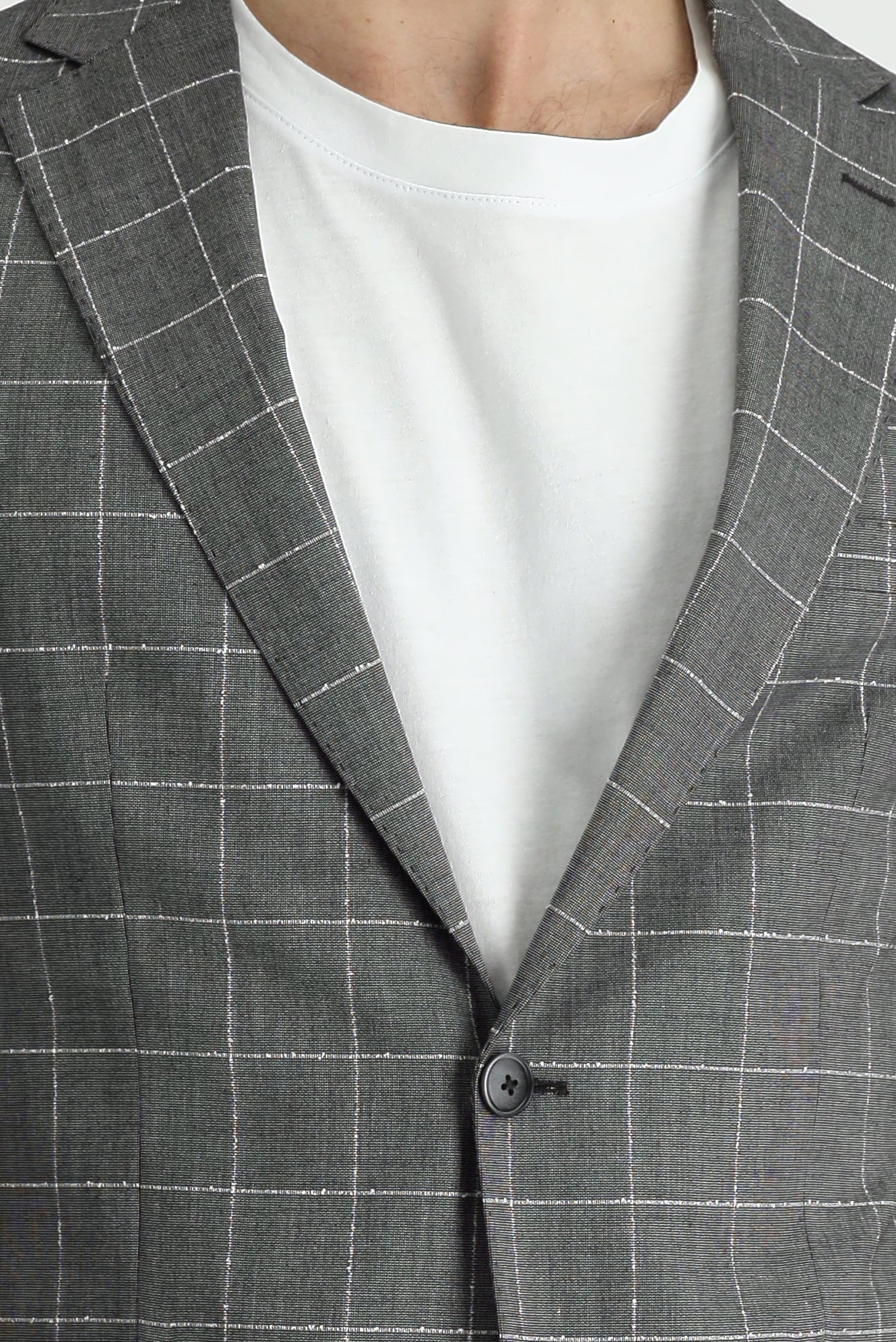 Orta Gri 7 Drop Slim Fit Dar Kesim Kareli Ceket - Image 4
