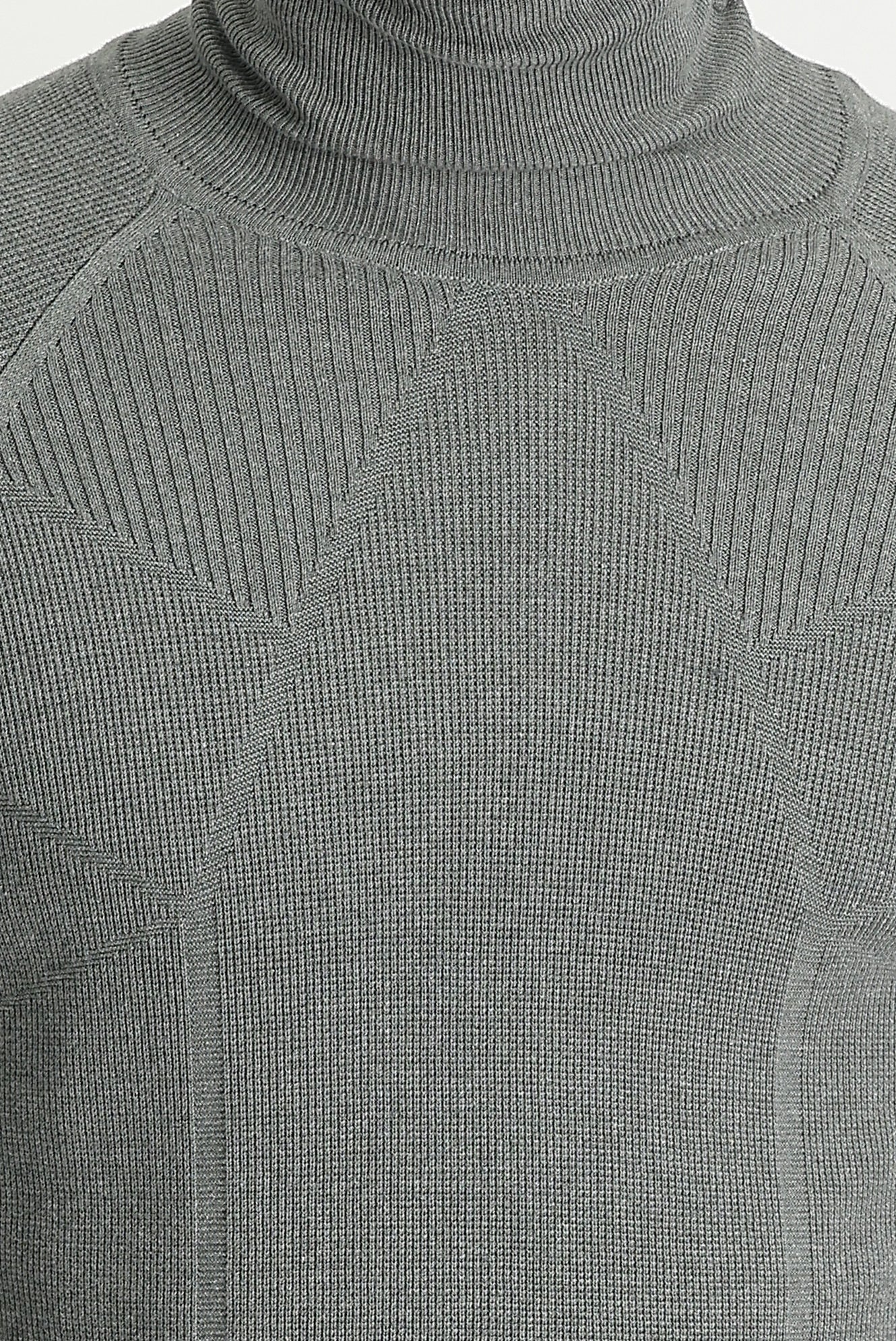 Orta Gri Melanj Balıkçı Yaka Slim Fit Dar Kesim Desenli Pamuklu Triko Kazak - Image 4
