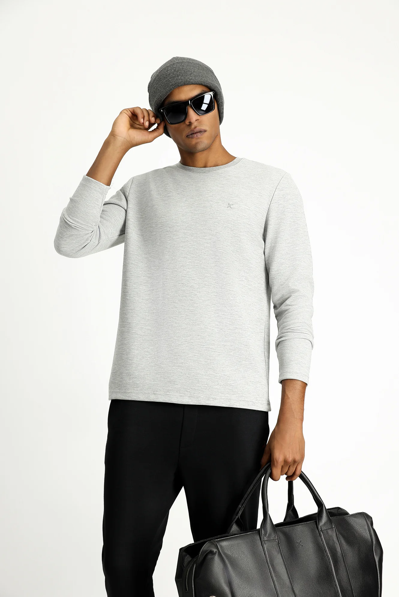 Orta Gri Melanj Bisiklet Yaka Regular Fit Pamuklu Sweatshirt
