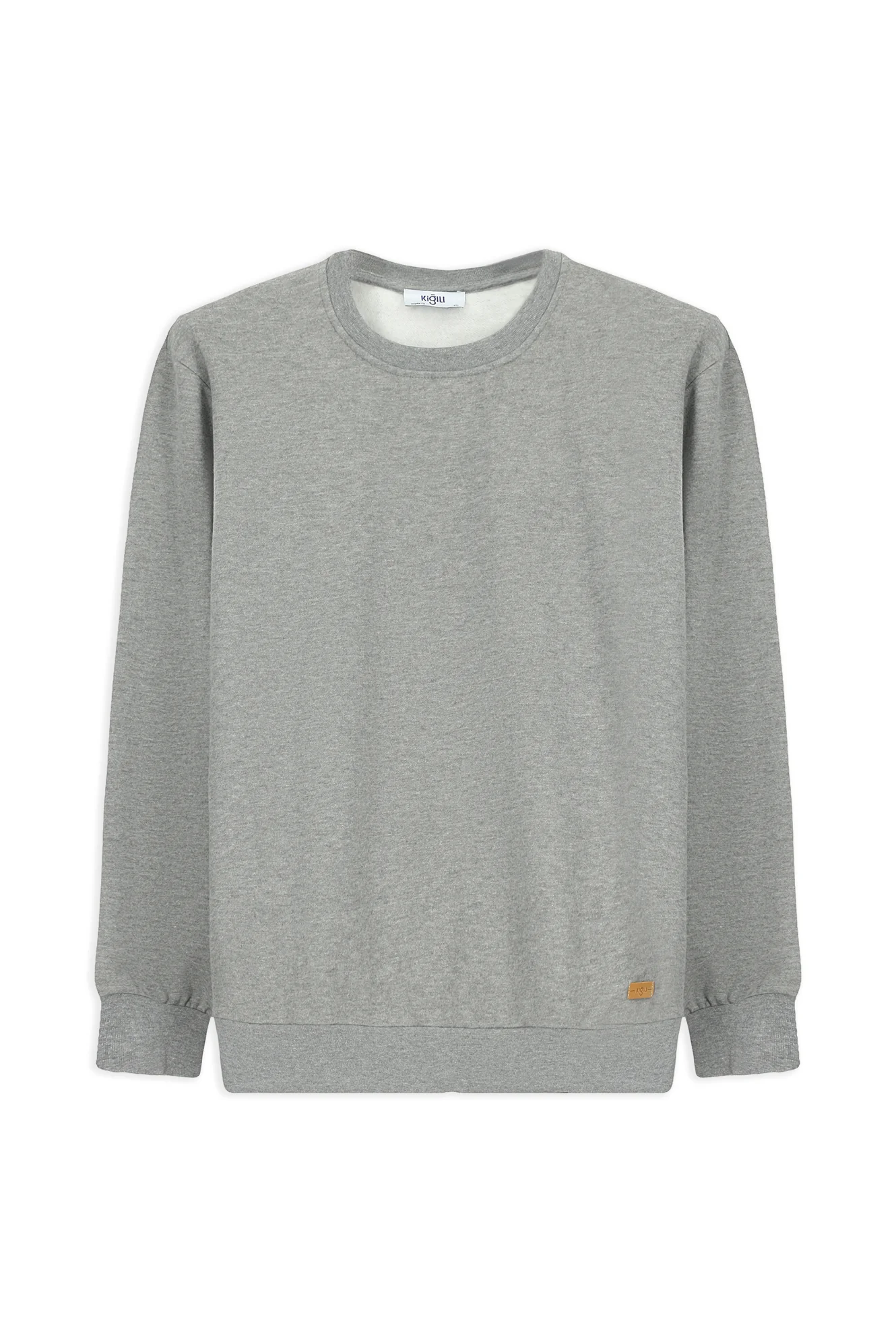 Orta Gri Melanj Bisiklet Yaka Regular Fit Pamuklu Basic Sweatshirt
