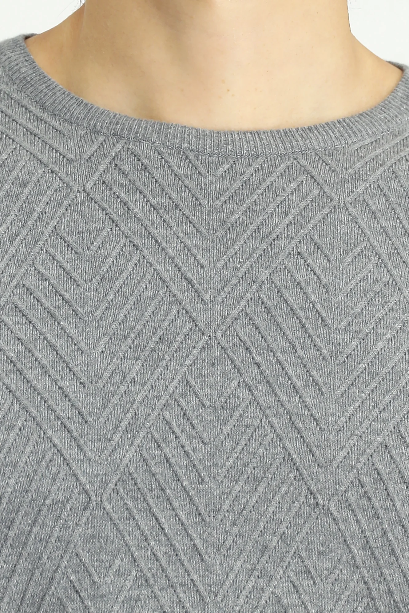 Orta Gri Melanj Bisiklet Yaka Slim Fit Desenli Pamuklu Triko Kazak - Image 5