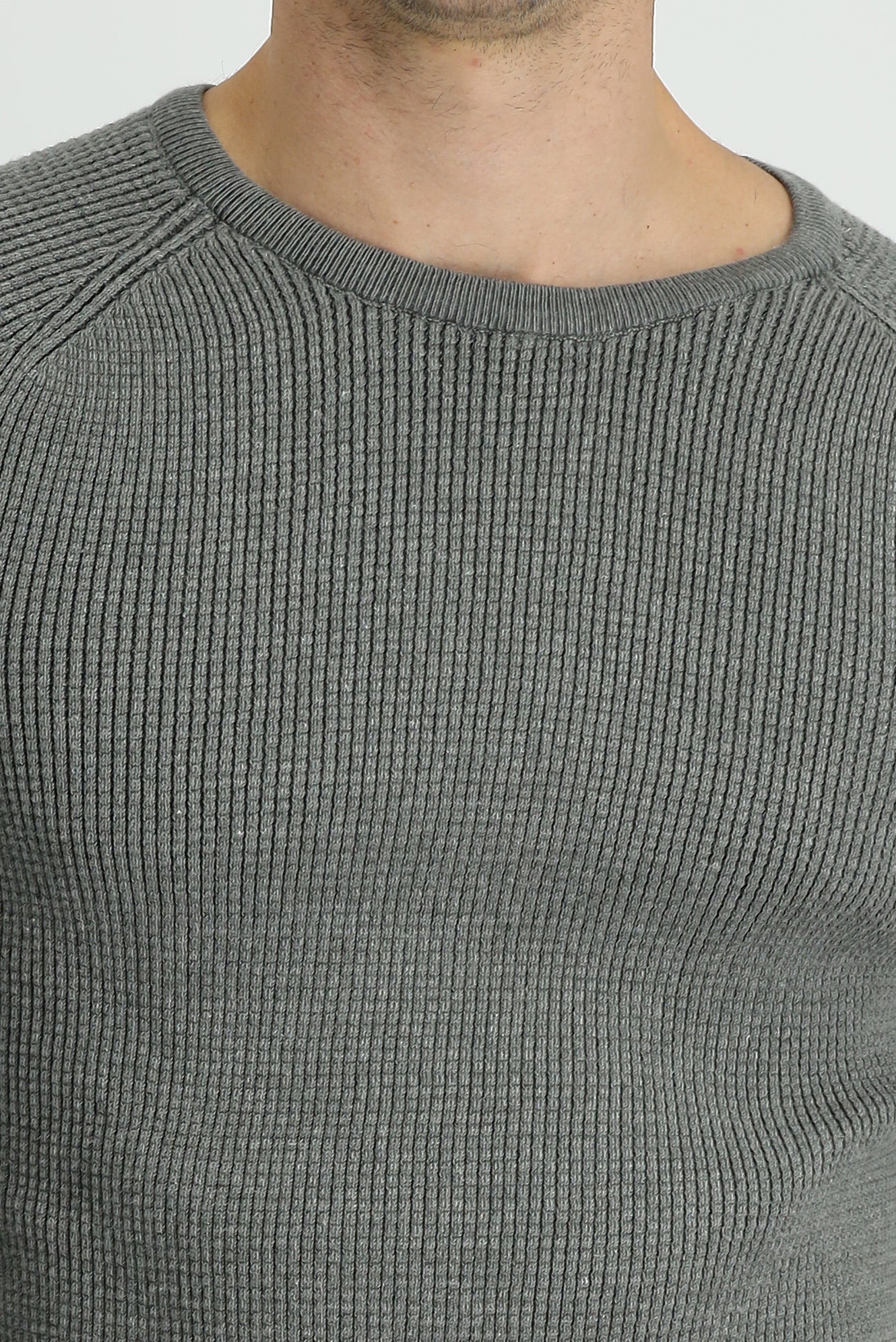 Orta Gri Melanj Bisiklet Yaka Slim Fit Dar Kesim Desenli Triko Kazak - Image 4
