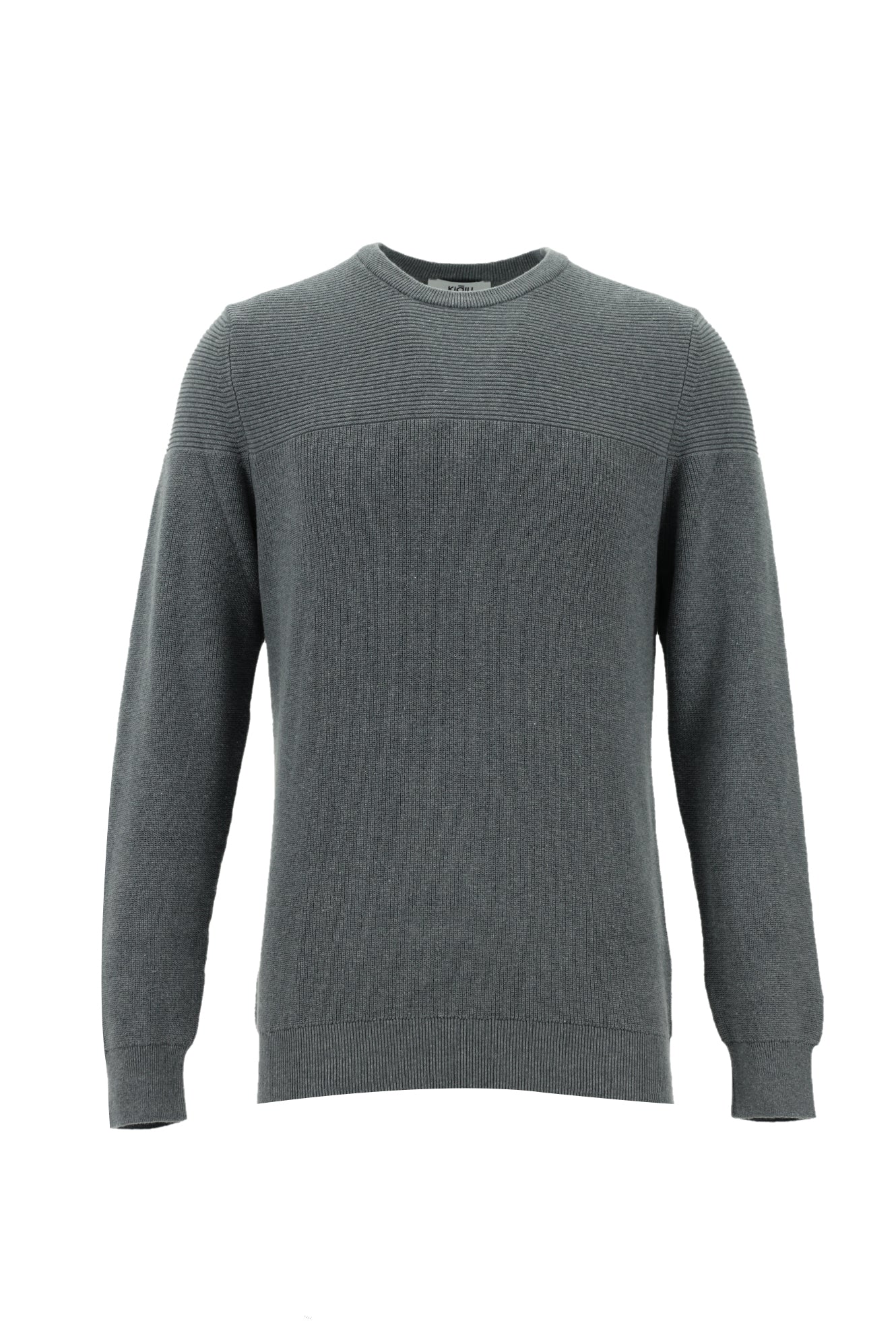 Orta Gri Melanj Bisiklet Yaka Slim Fit Dar Kesim Desenli Pamuklu Triko Kazak