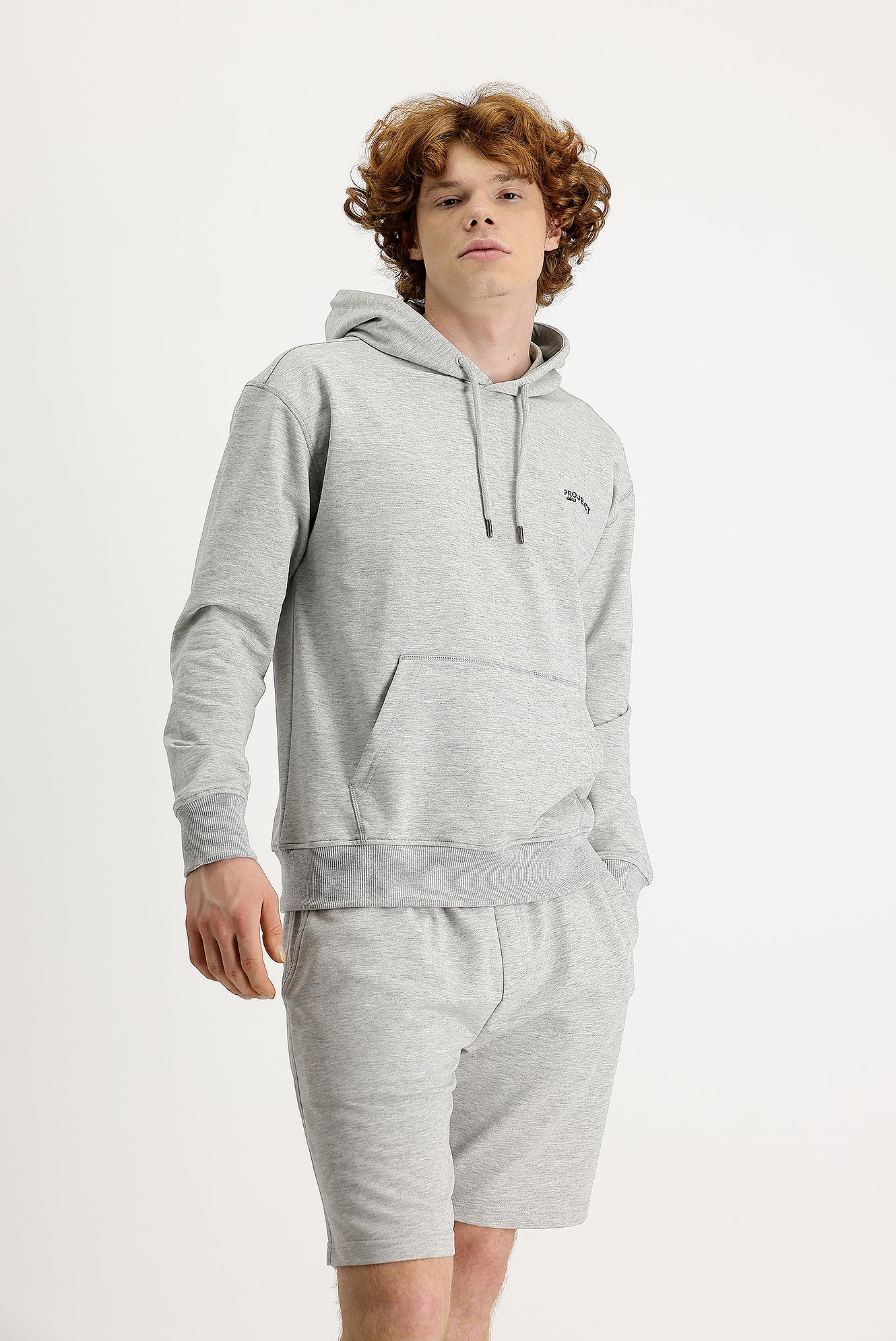 Orta Gri Melanj Kapüşonlu Baskılı Pamuklu Sweatshirt - Image 2