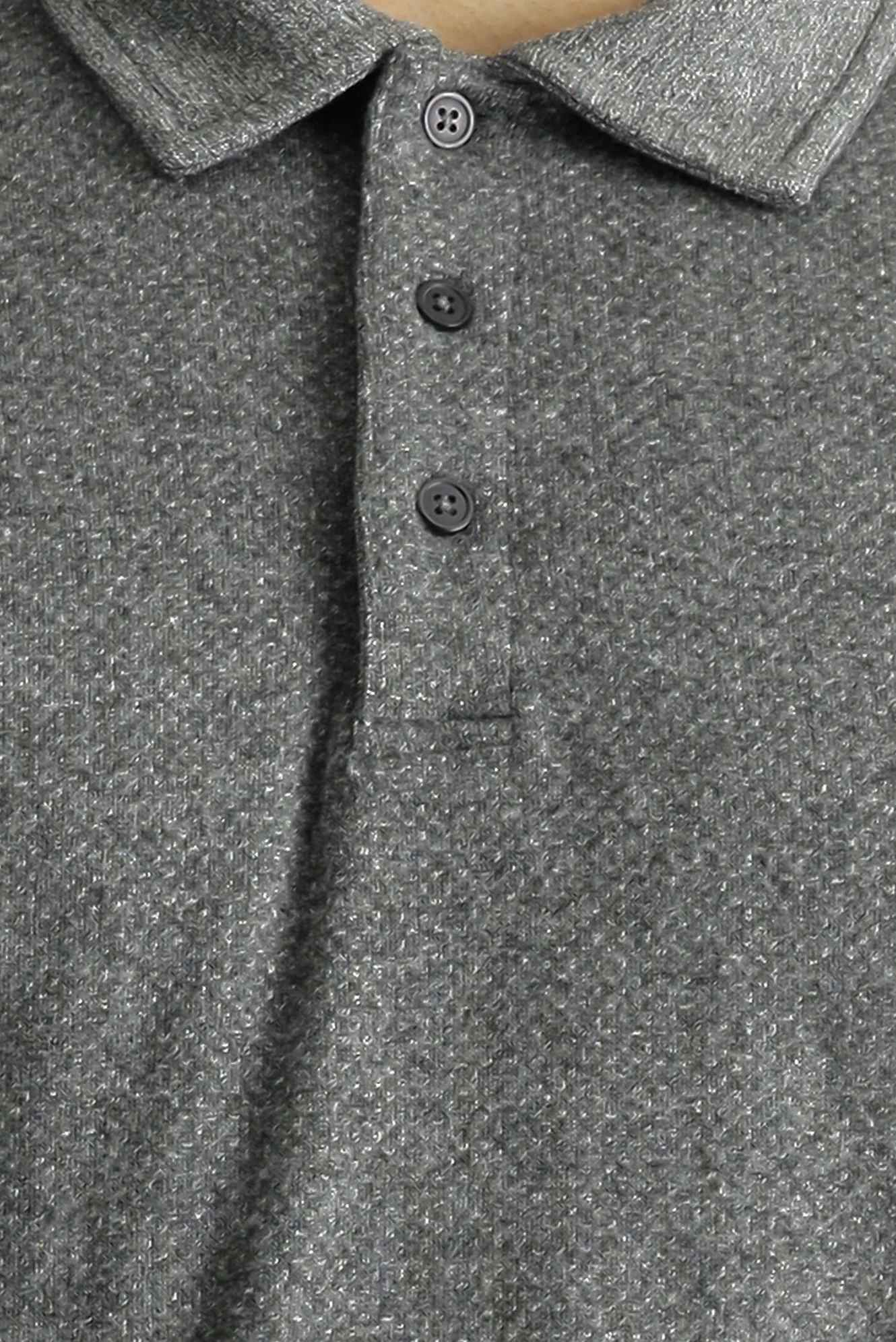 Orta Gri Melanj Polo Yaka Desenli Nakışlı Pamuklu Sweatshirt - Image 5