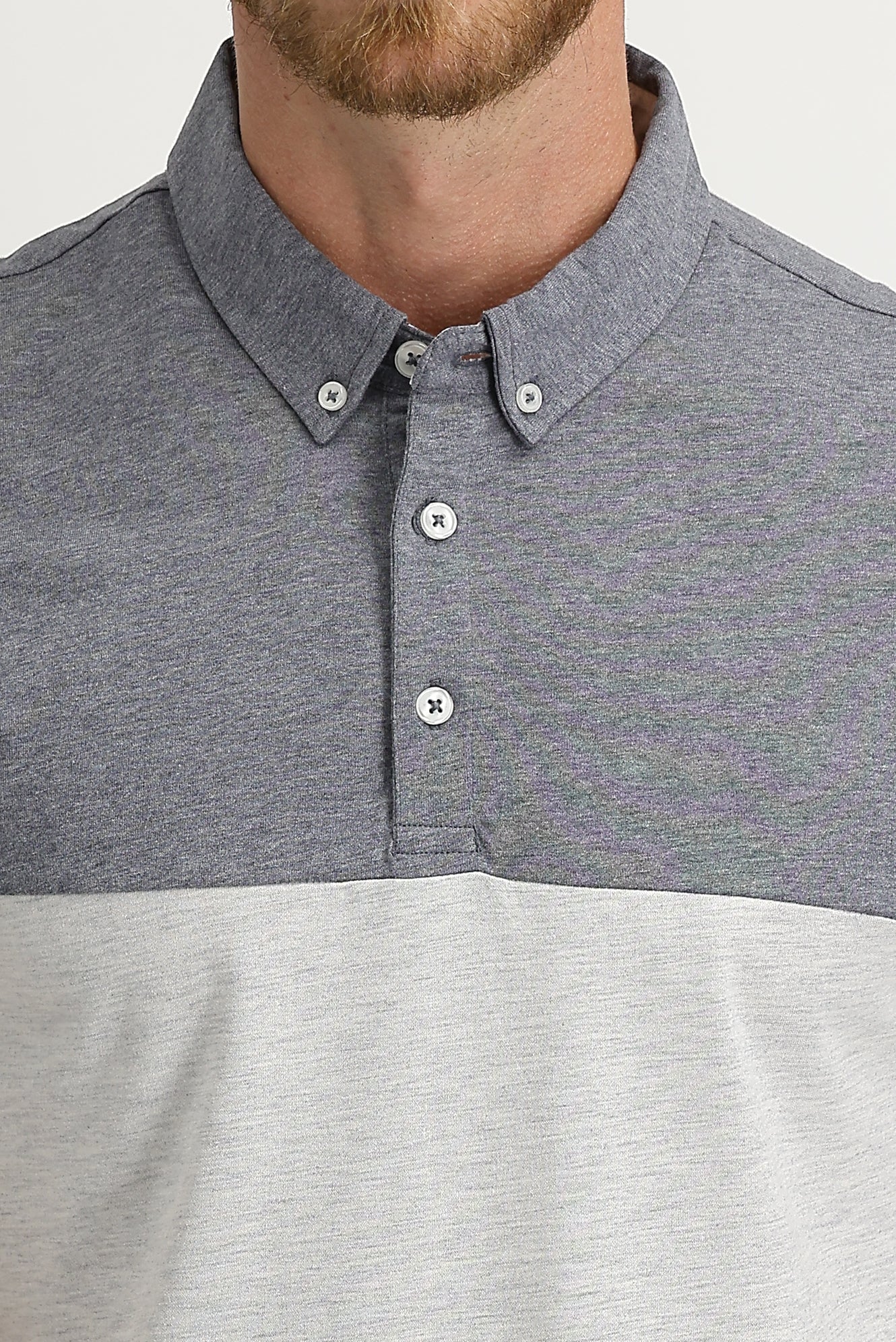 Orta Gri Melanj Polo Yaka Regular Fit Desenli Pamuklu Tişört - Image 3