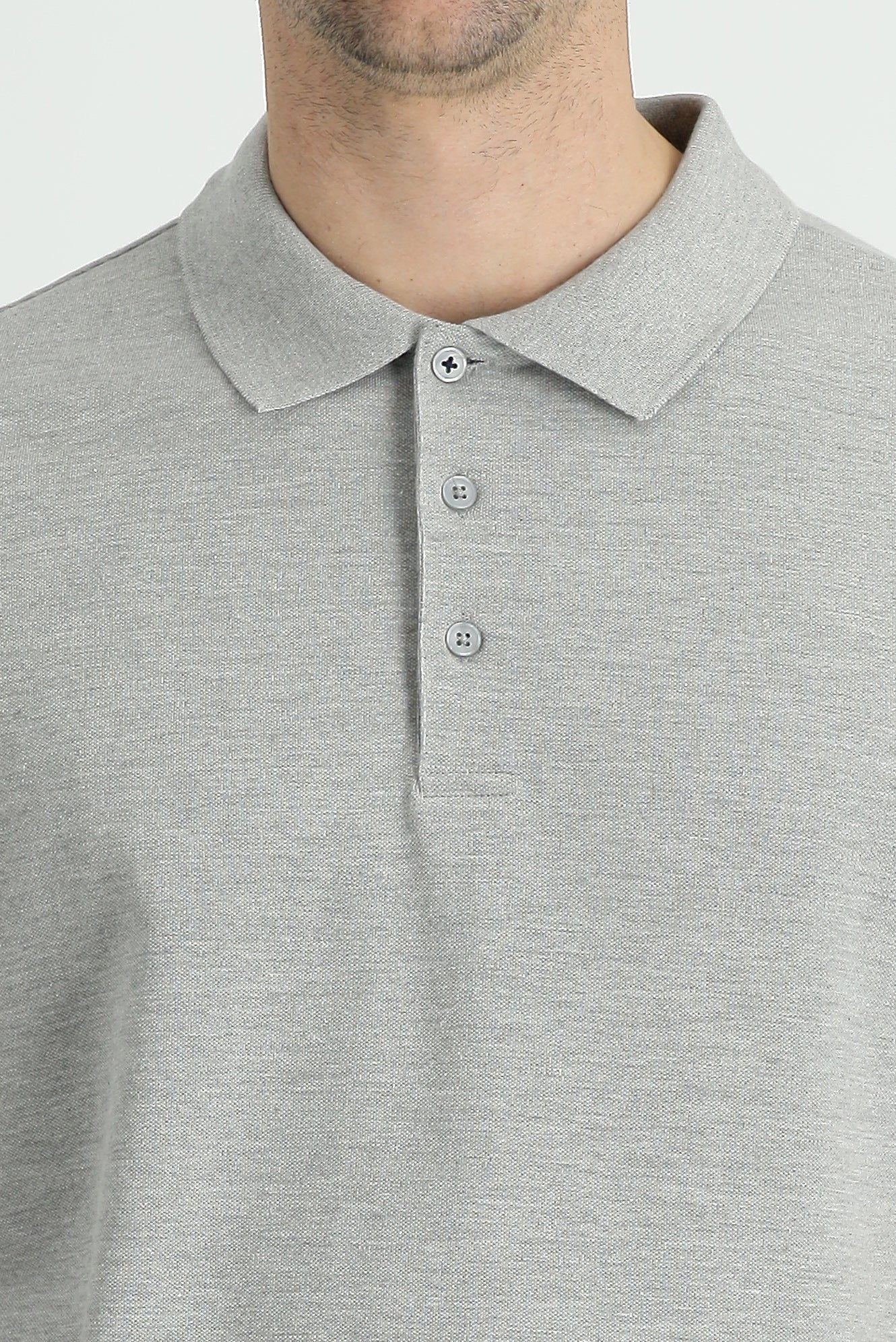 Orta Gri Melanj Polo Yaka Regular Fit Nakışlı Pamuk Tişört - Image 4