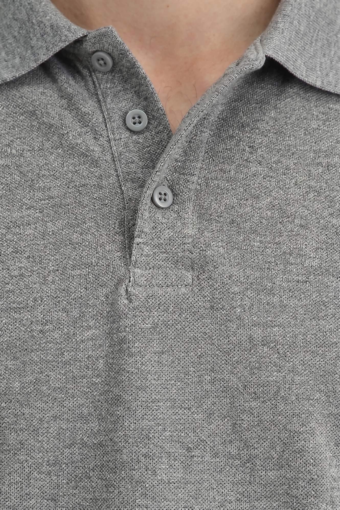 Orta Gri Melanj Polo Yaka Regular Fit Nakışlı Pamuklu Tişört - Image 3
