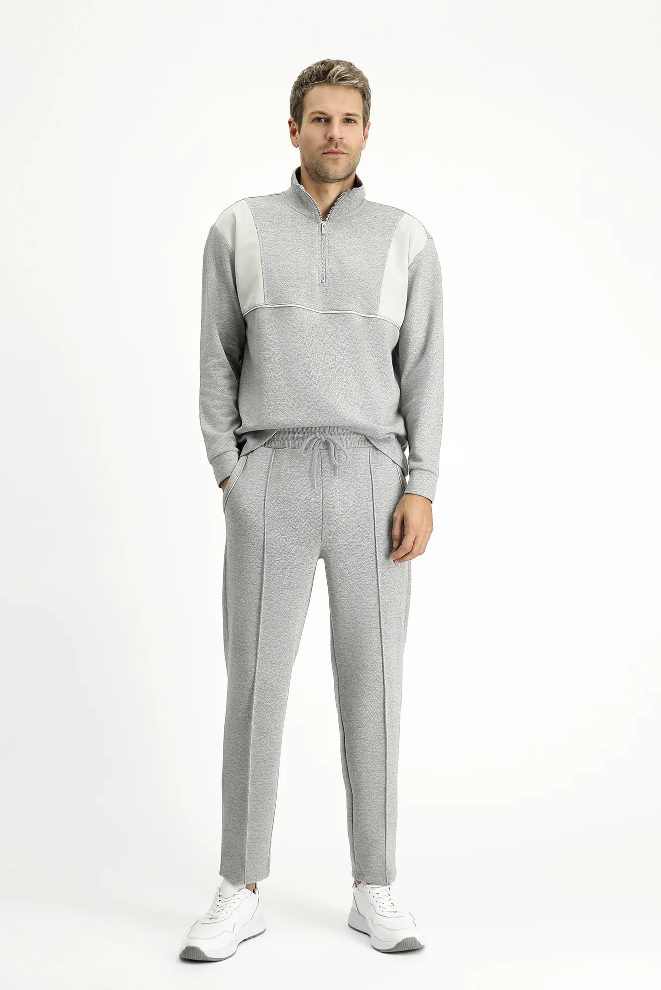 Orta Gri Melanj 6 Drop Regular Fit Standart Kesim Desenli Pamuklu Likralı Esnek Cepli Sweatpant / Eşofman Altı - Image 2