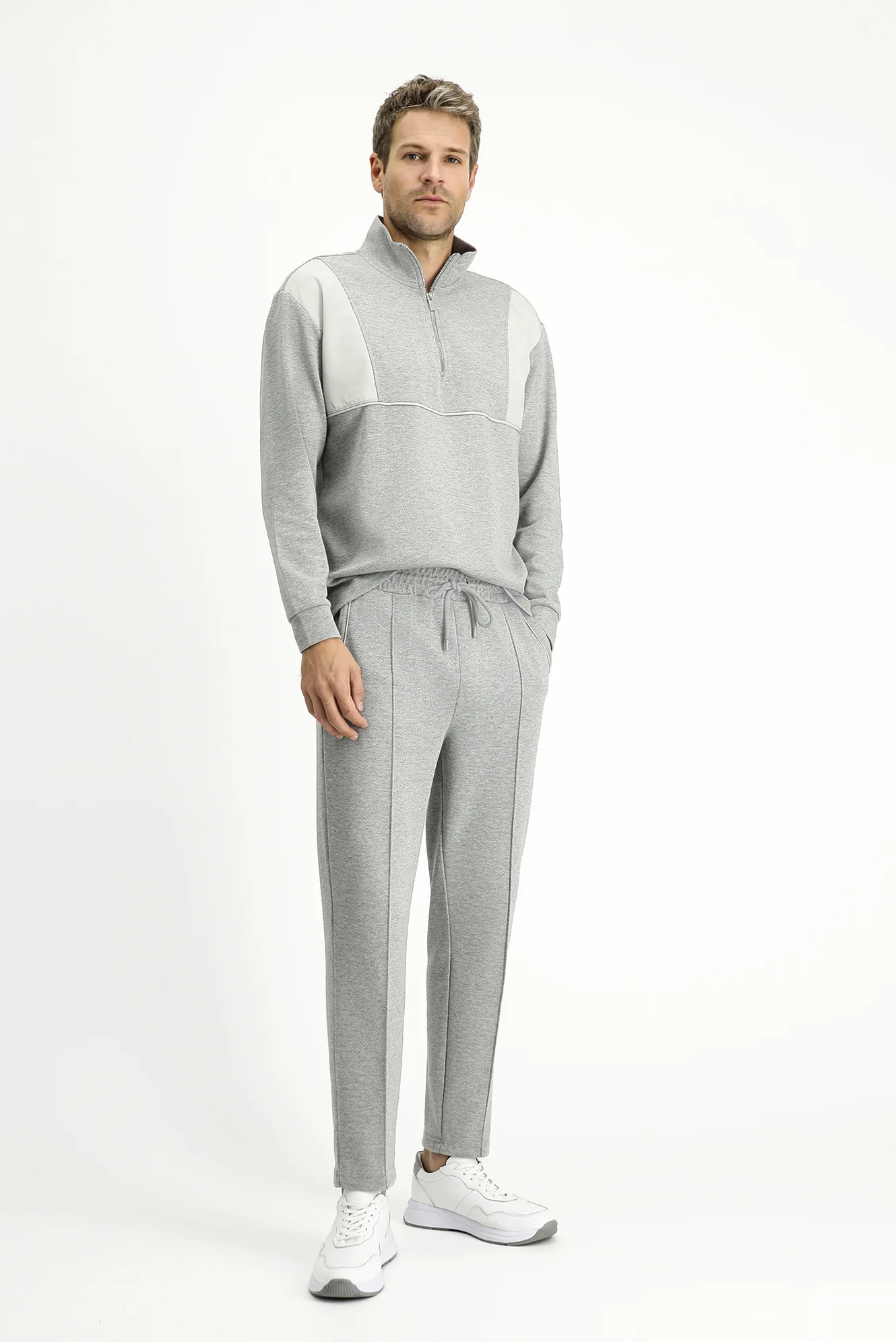 Orta Gri Melanj 6 Drop Regular Fit Standart Kesim Desenli Pamuklu Likralı Esnek Cepli Sweatpant / Eşofman Altı - Image 3