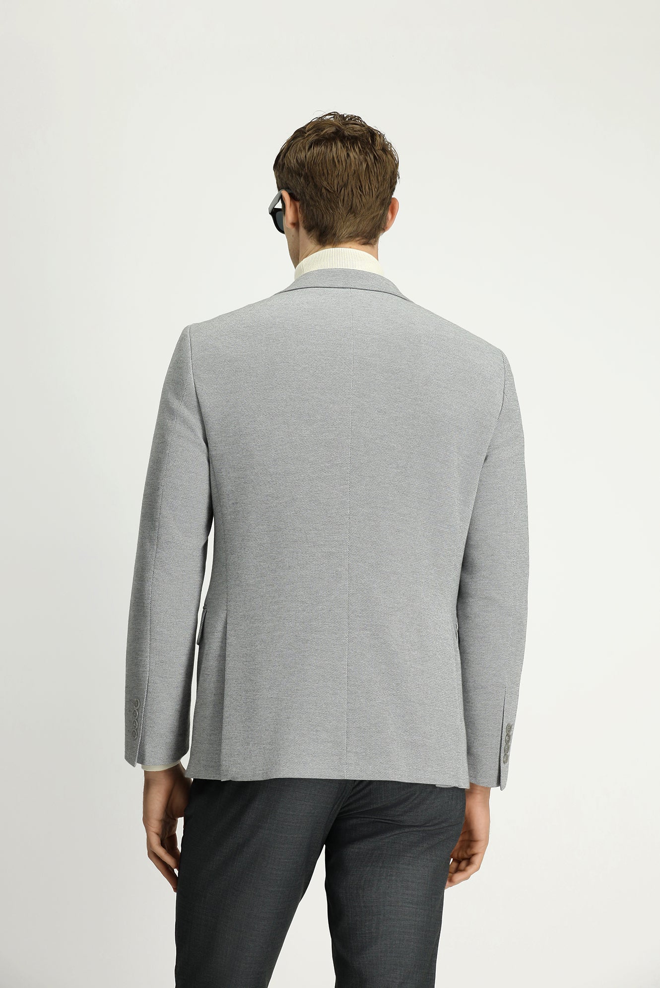 Orta Gri Melanj 6 Drop Regular Fit Standart Kesim Desenli Klasik Pamuklu Ceket - Image 5