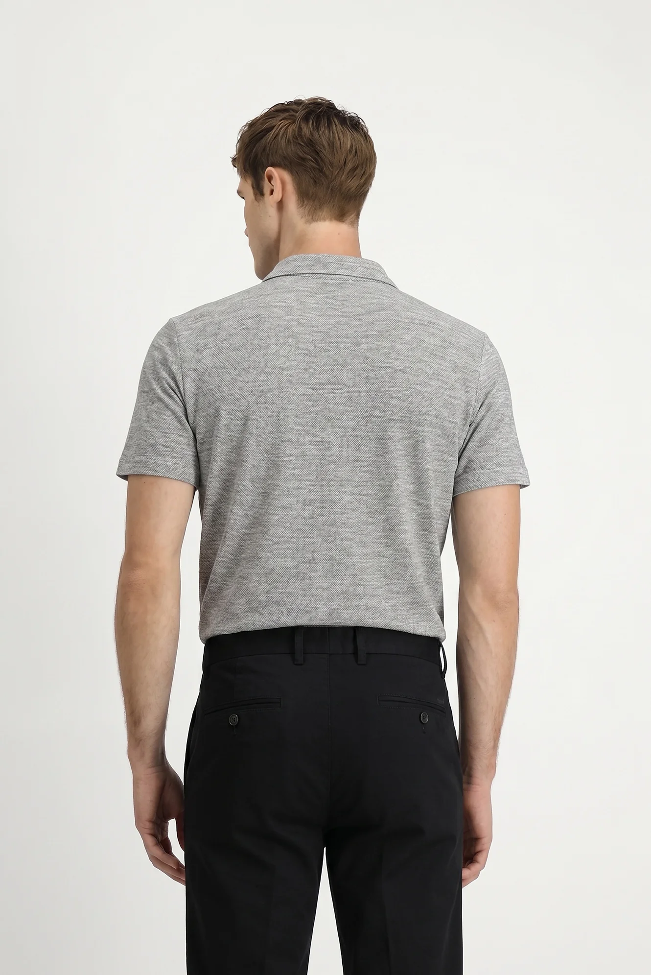 Orta Gri Melanj Regular Fit Pamuklu Nakışlı Cepli Polo Yaka Tişört - Image 2