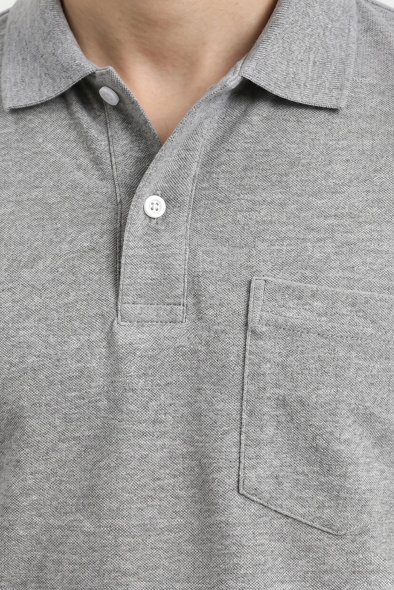 Orta Gri Melanj Regular Fit Pamuklu Nakışlı Cepli Polo Yaka Tişört - Image 3