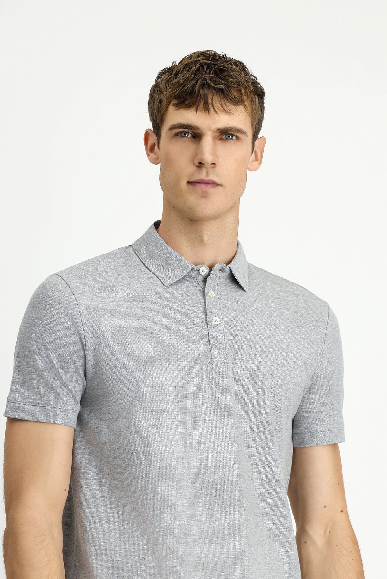 Orta Gri Melanj Regular Fit Pamuklu Polo Yaka Tişört - Image 3