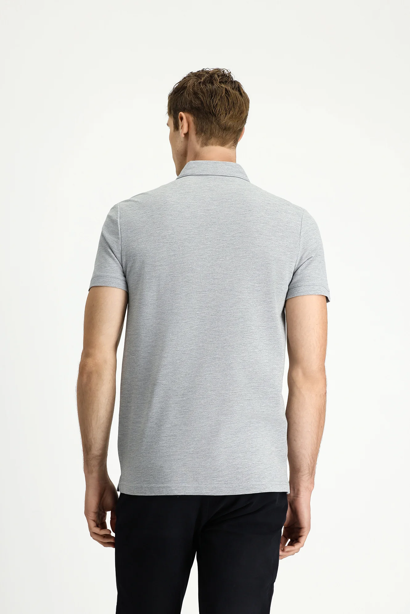 Orta Gri Melanj Regular Fit Pamuklu Polo Yaka Tişört - Image 5