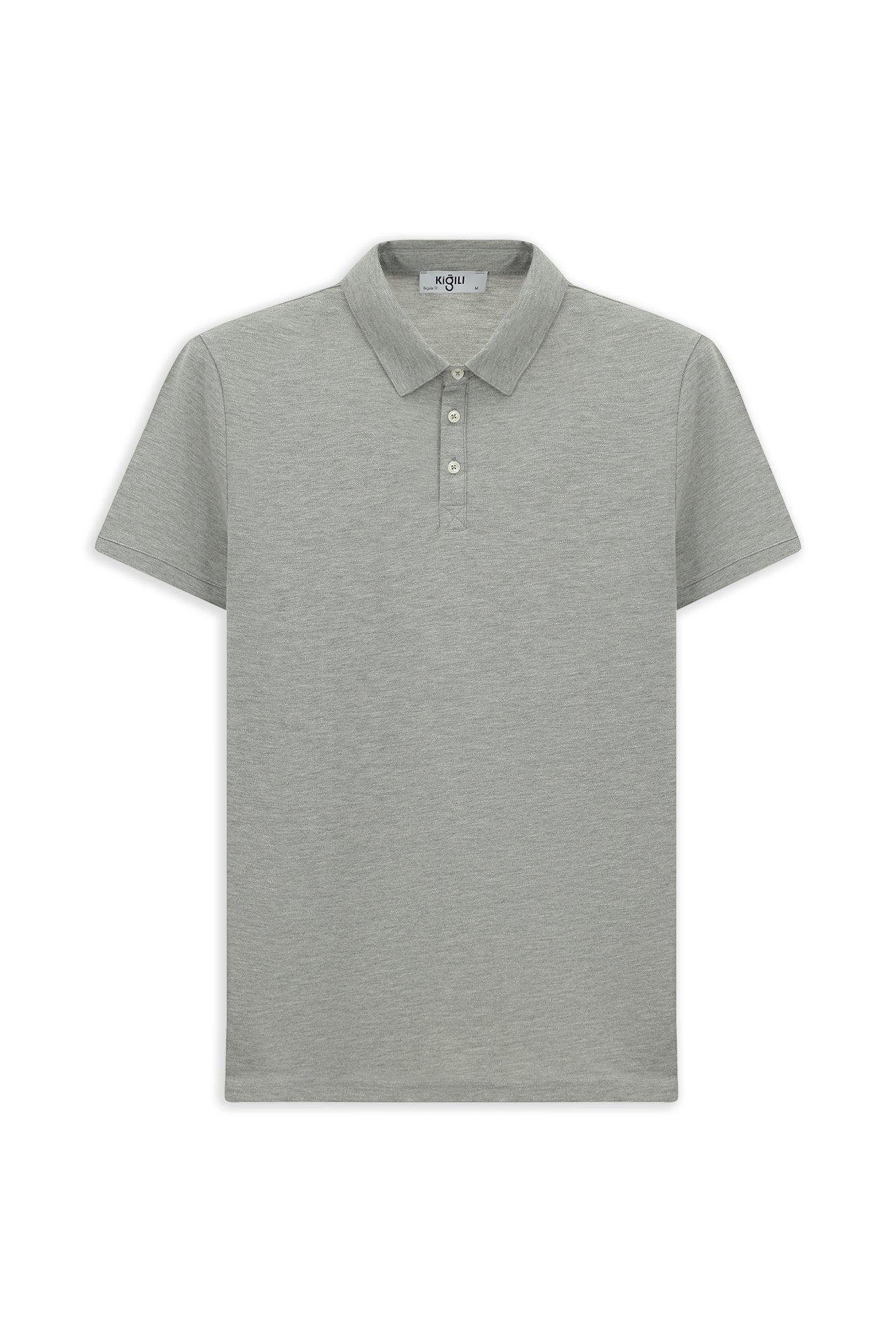 Orta Gri Melanj Regular Fit Pamuklu Polo Yaka Tişört - Image 8