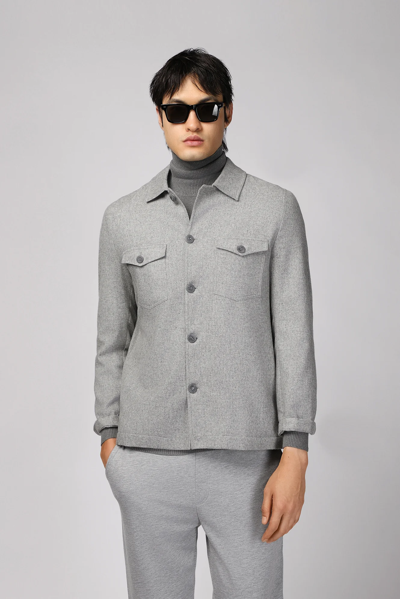 Orta Gri Melanj 6 Drop Regular Fit Standart Kesim Yünlü Spor Ceket - Image 4