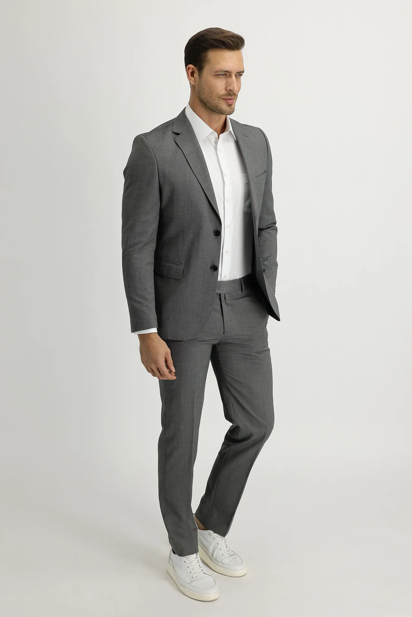 Orta Gri Melanj 4 Drop Relaxed Fit Rahat Kesim Desenli Takım Elbise - Image 2