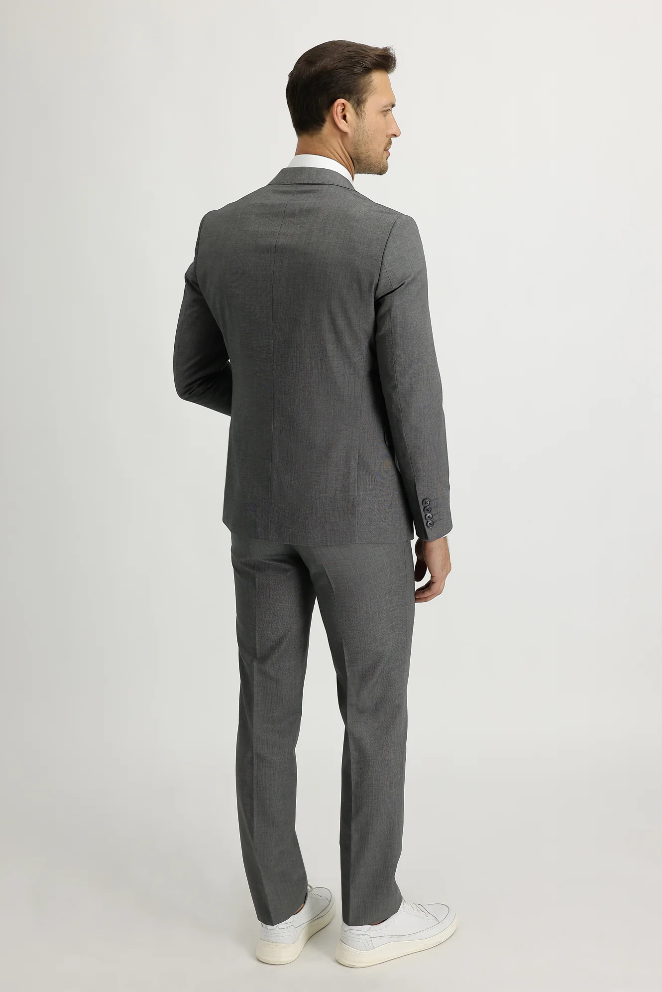 Orta Gri Melanj 4 Drop Relaxed Fit Rahat Kesim Desenli Takım Elbise - Image 4