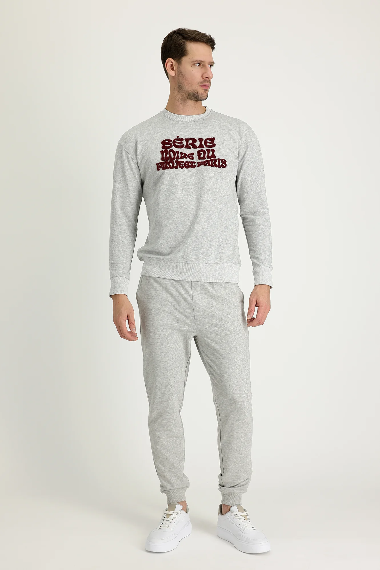Orta Gri Melanj Slim Fit Dar Kesim Pamuklu Sweatpant / Eşofman Altı
