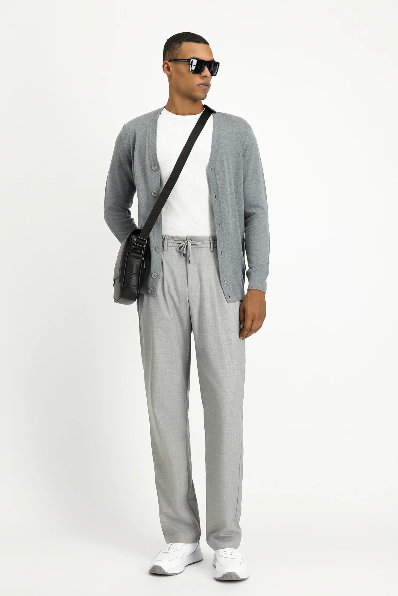 Orta Gri Melanj Slim Fit Dar Kesim Pamuklu Triko Hırka