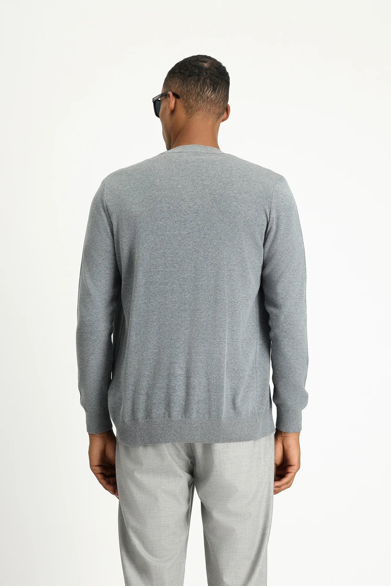 Orta Gri Melanj Slim Fit Dar Kesim Pamuklu Triko Hırka - Image 5