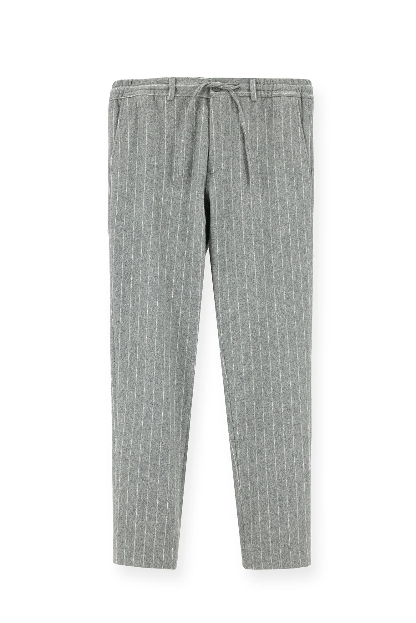 Orta Gri Melanj 7 Drop Slim Fit Dar Kesim Yünlü Beli Lastikli İpli Çizgili Klasik Kumaş Pantolon - Image 6