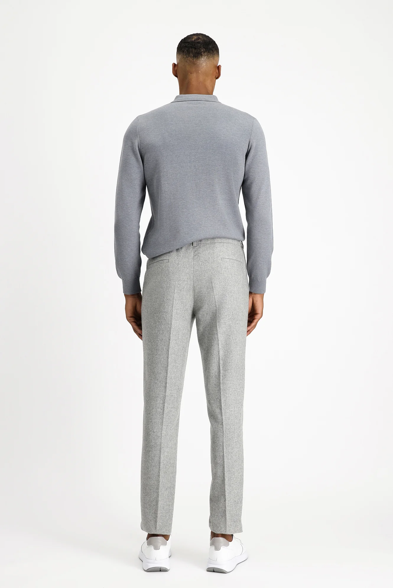 Orta Gri Melanj 7 Drop Slim Fit Dar Kesim Yünlü Beli Lastikli İpli Klasik Pantolon - Image 5