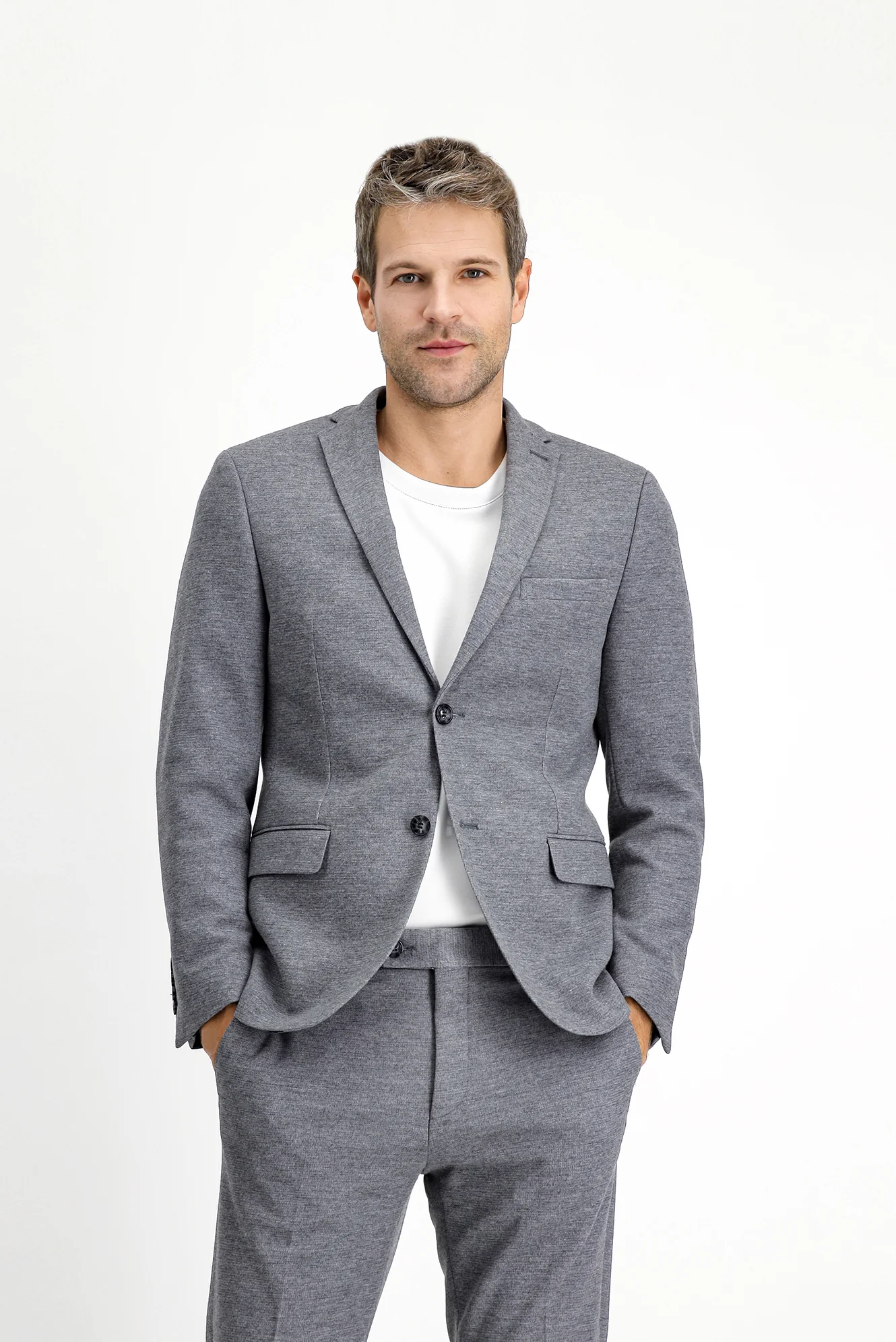 Orta Gri Melanj 7 Drop Super Slim Fit Eksra Dar Kesim Klasik Desenli Pamuklu Örme Ceket - Image 2