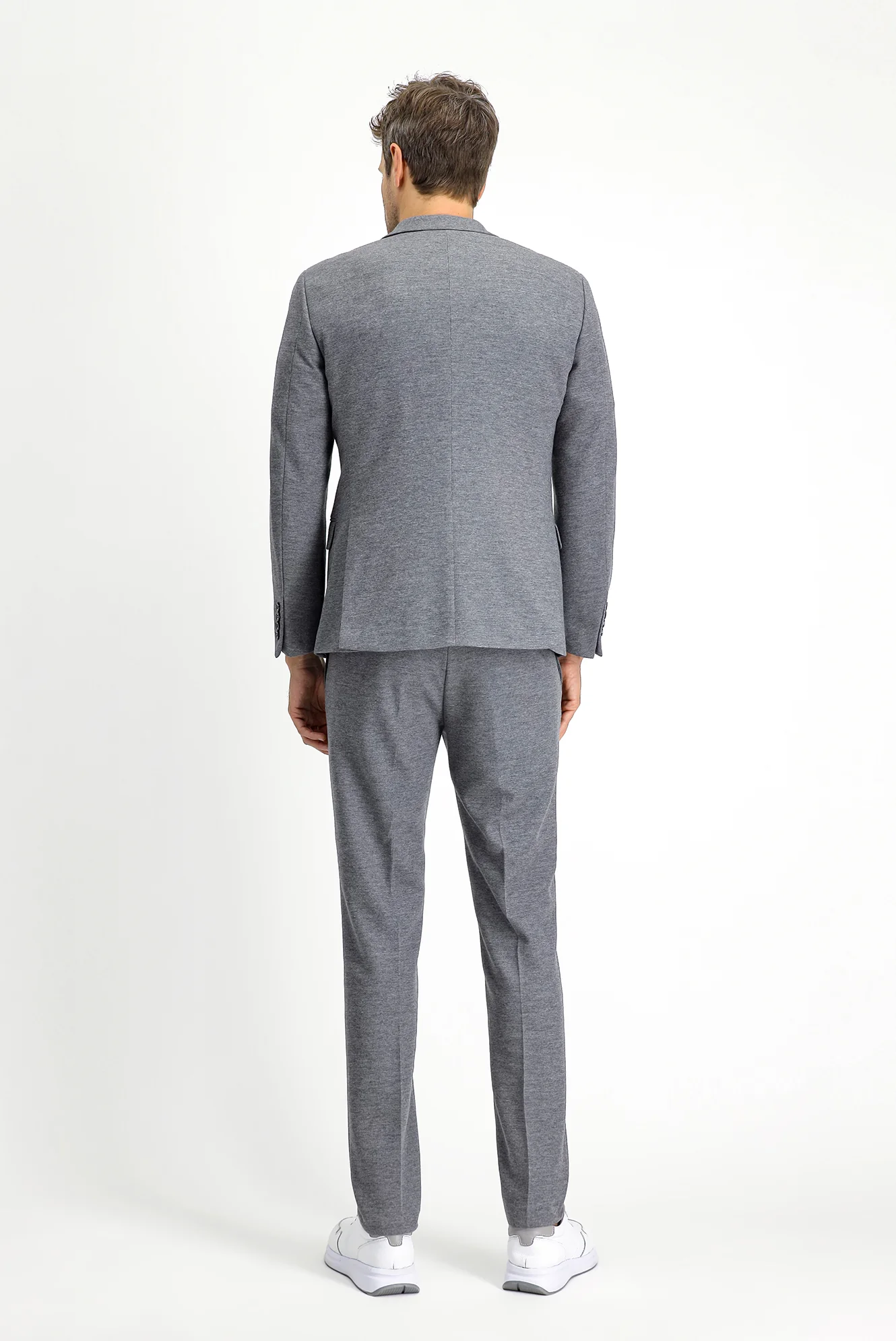 Orta Gri Melanj 7 Drop Super Slim Fit Eksra Dar Kesim Klasik Desenli Pamuklu Örme Ceket - Image 4