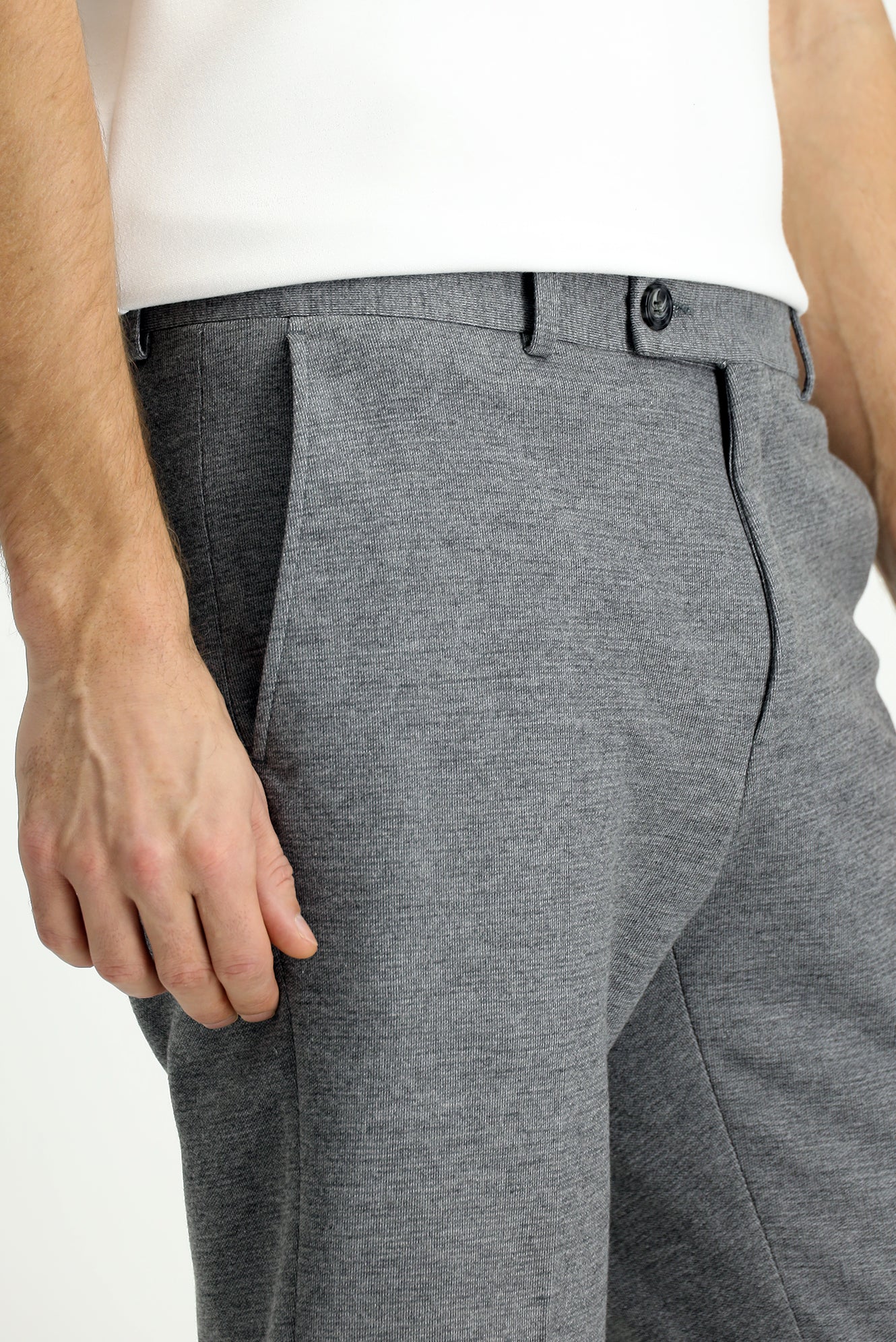 Orta Gri Melanj 7 Drop Super Slim Fit Eksra Dar Kesim Pamuklu Örme Klasik Kumaş Pantolon - Image 6