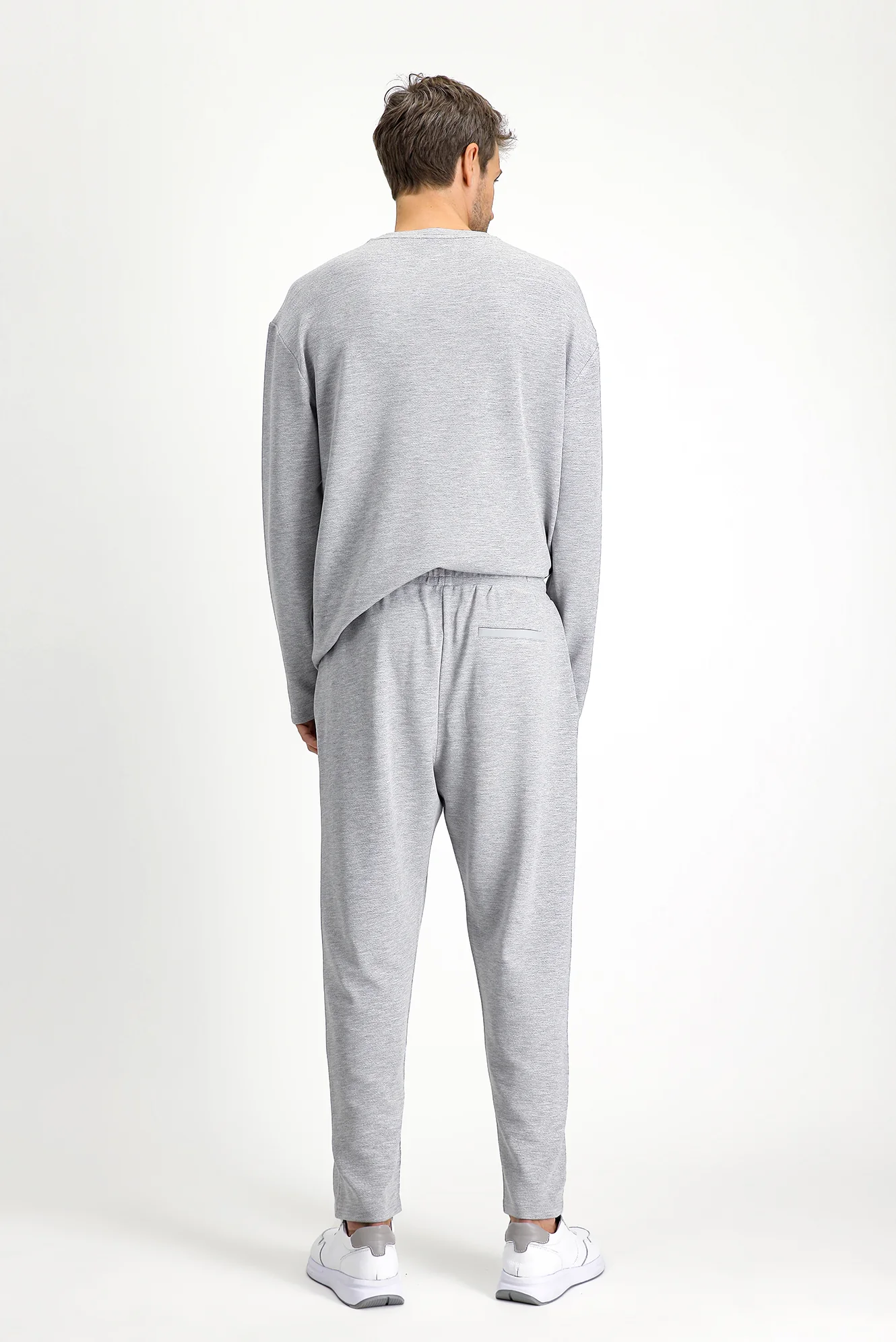 Orta Gri Melanj Uzun Kol Bisiklet Yaka 3'lü Şortlu Pijama Seti - Image 4
