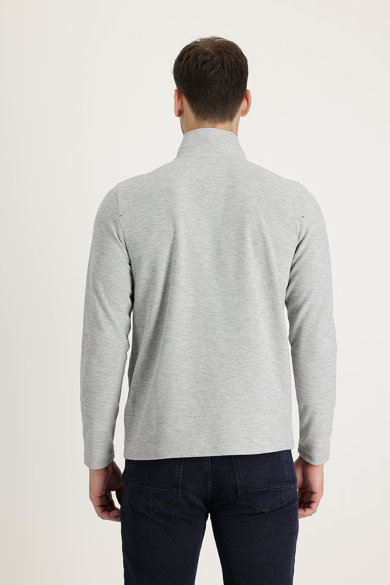 Orta Gri Melanj Yarım Balıkçı Yaka Fermuarlı Nakışlı Sweatshirt - Image 3